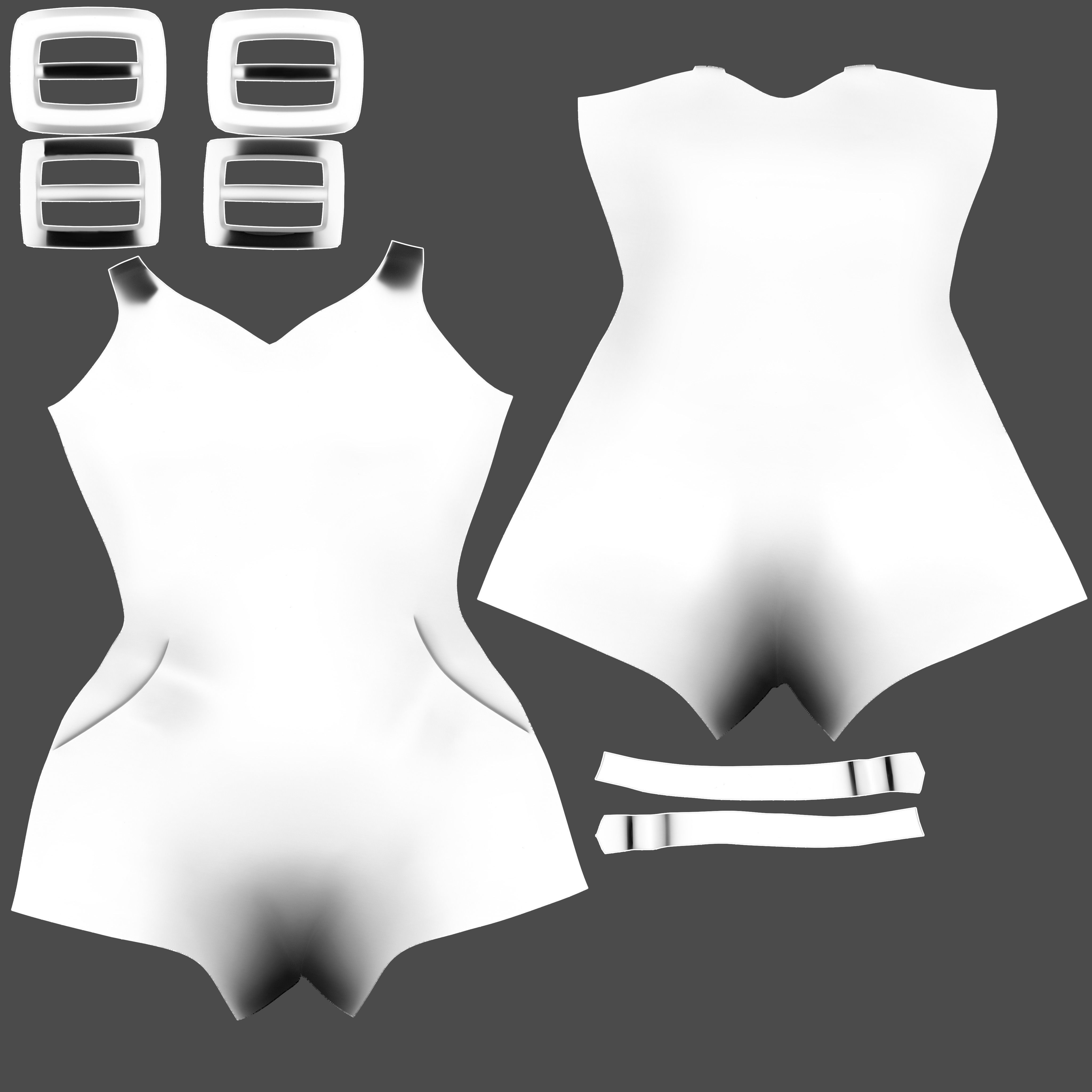 Female Denim Shorts Overalls Low-poly 3D model_12
