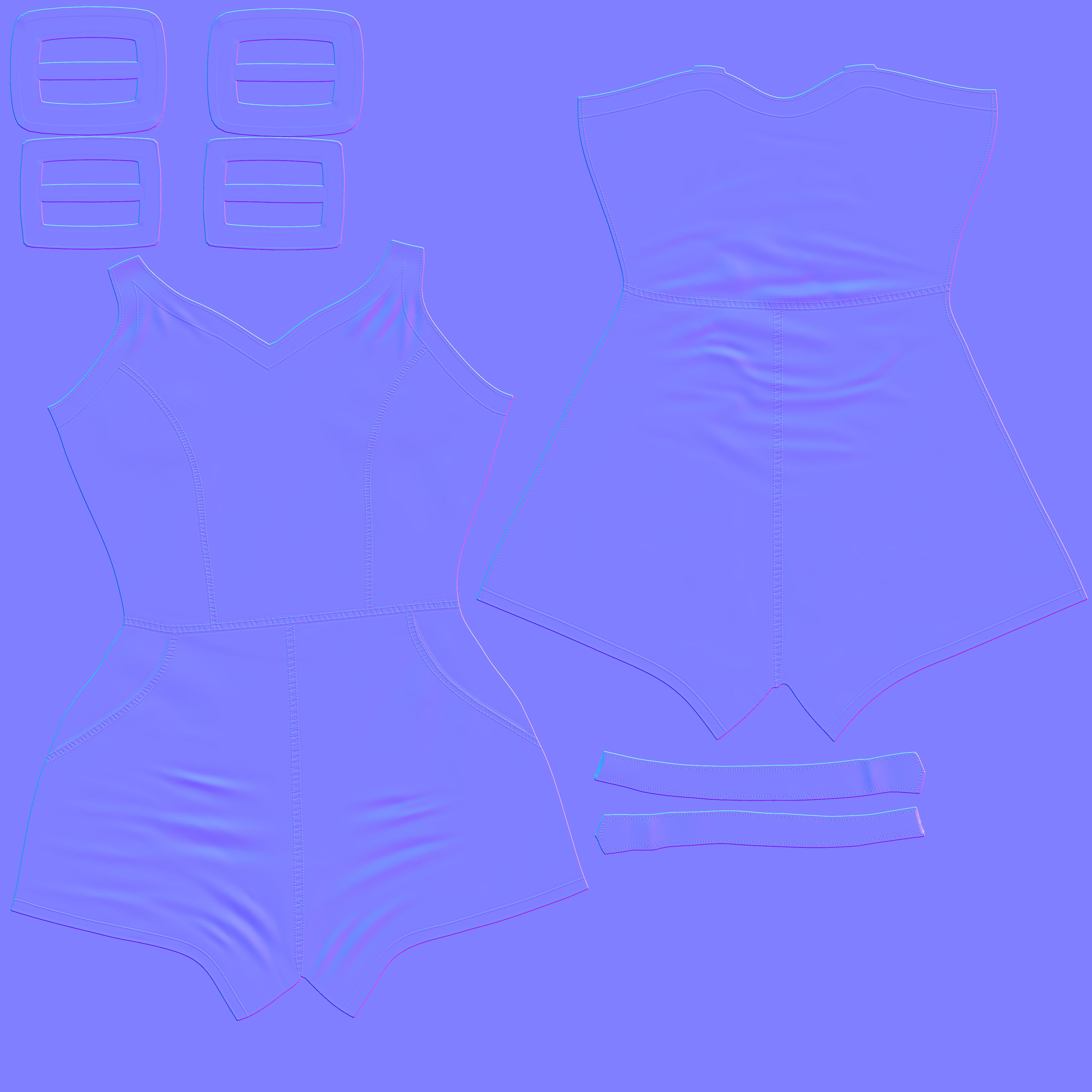 Female Denim Shorts Overalls Low-poly 3D model_10