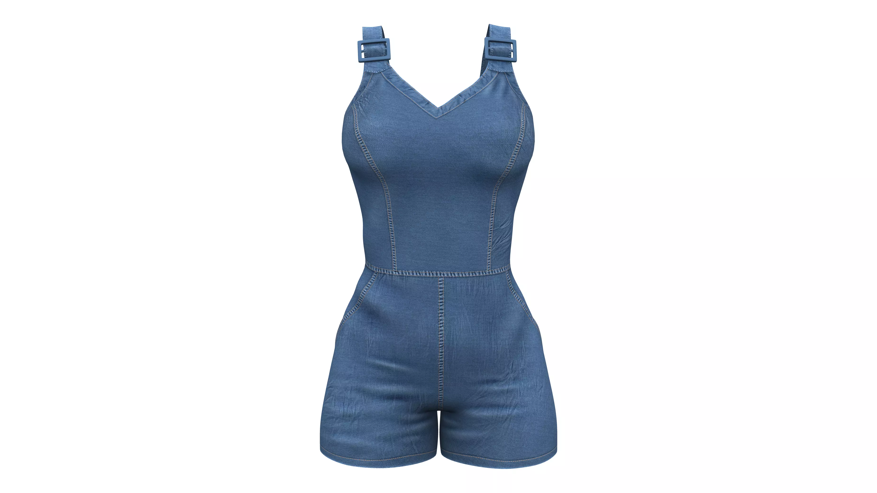 Female Denim Shorts Overalls Low-poly 3D model_0