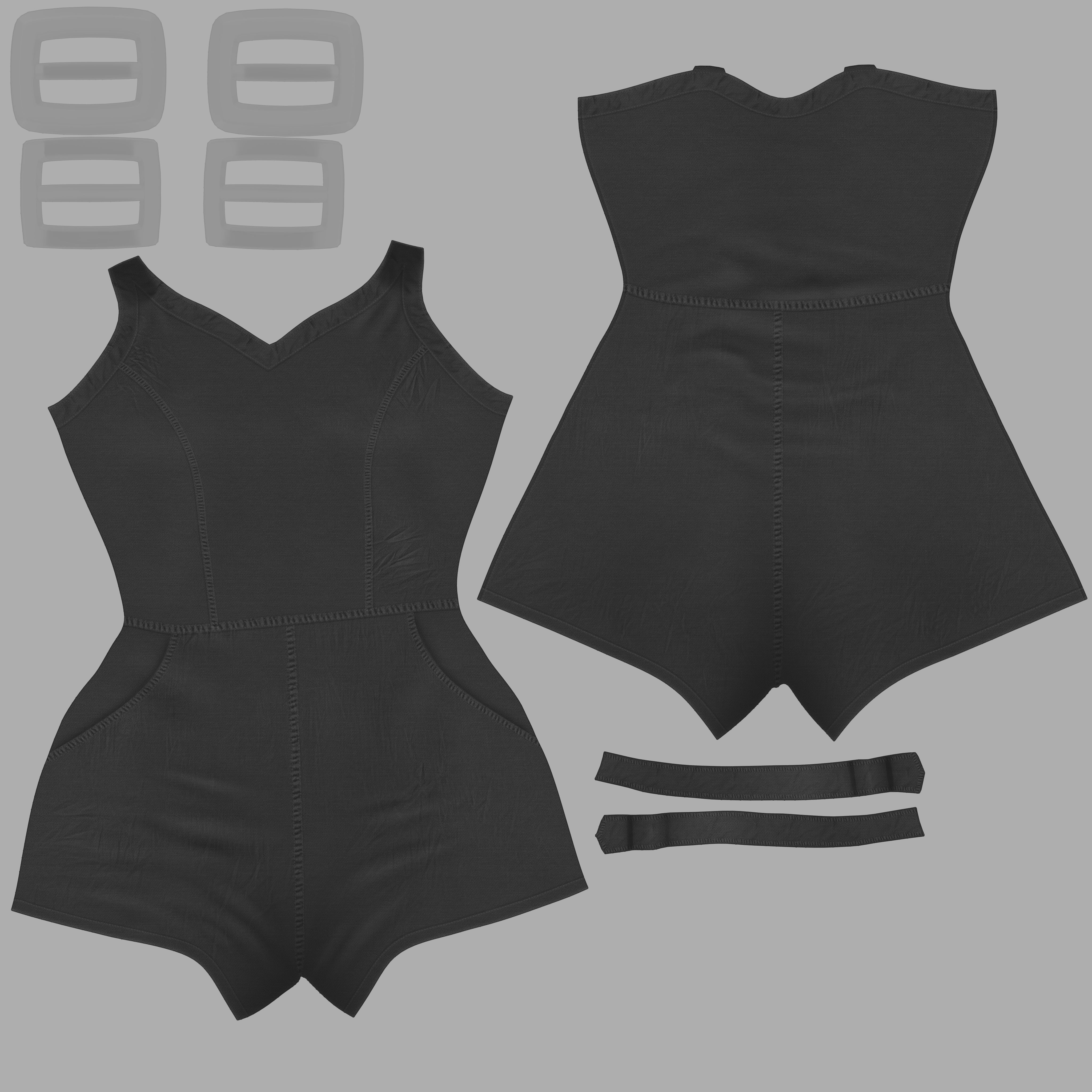 Female Denim Shorts Overalls Low-poly 3D model_11