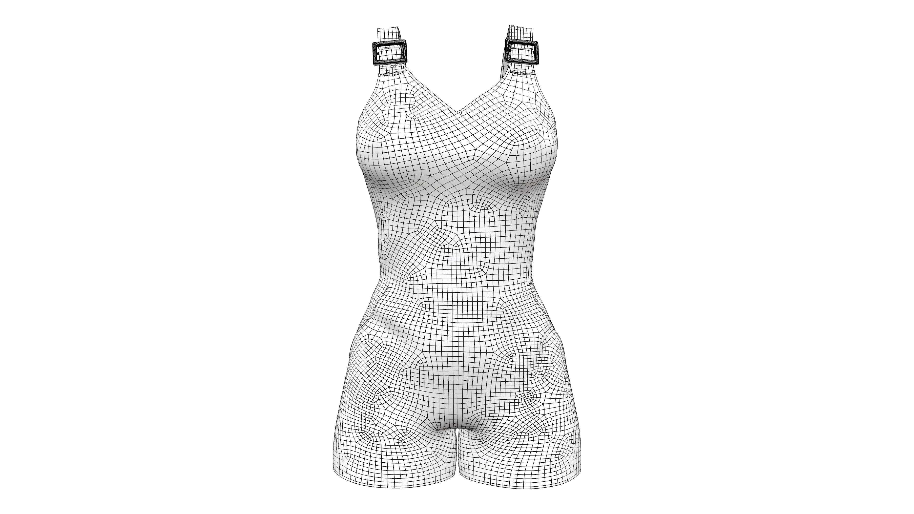Female Denim Shorts Overalls Low-poly 3D model_7