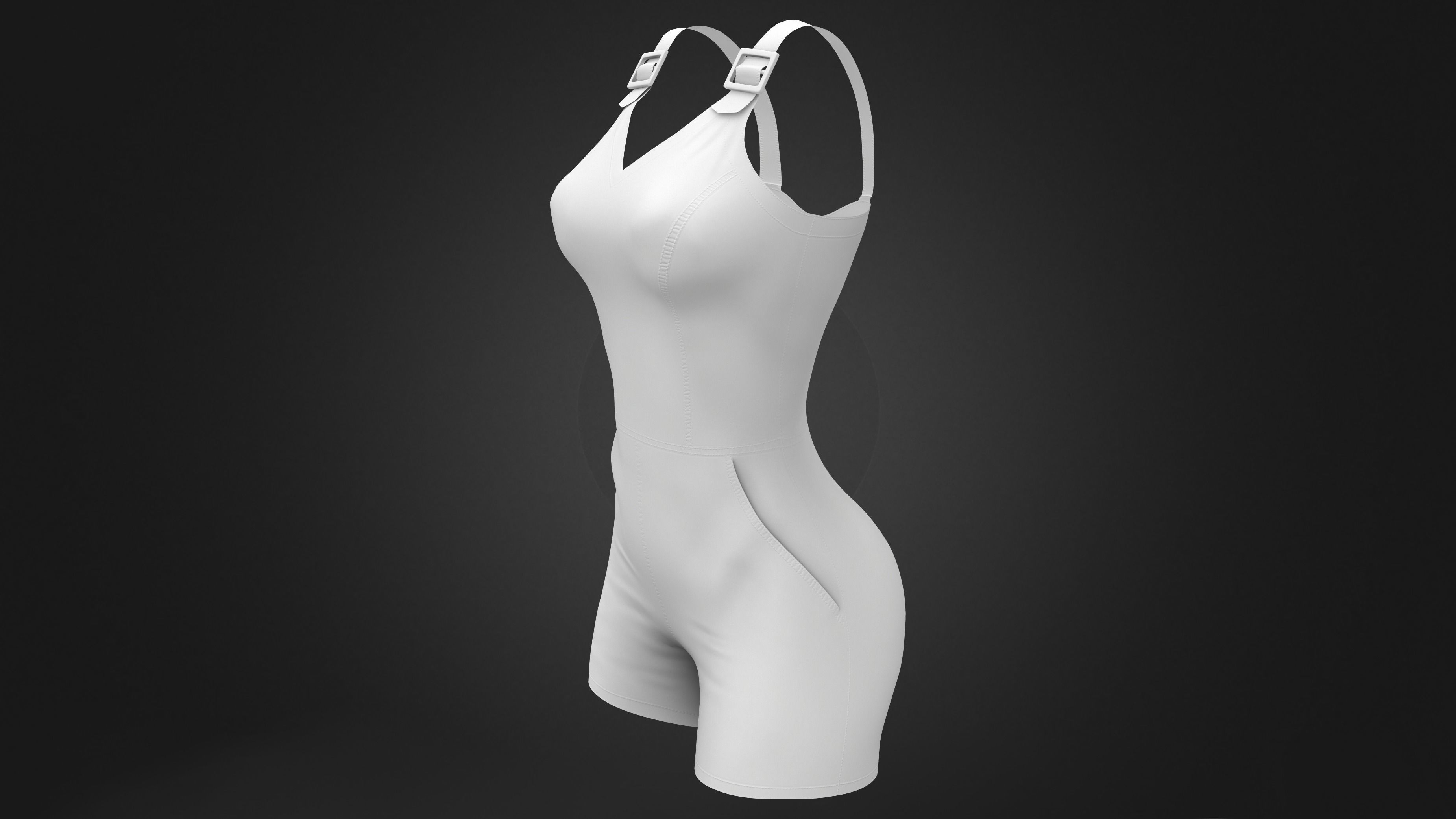 Female Denim Shorts Overalls Low-poly 3D model_9