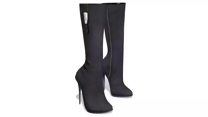 Female High Heel Combat Black Calf Boots