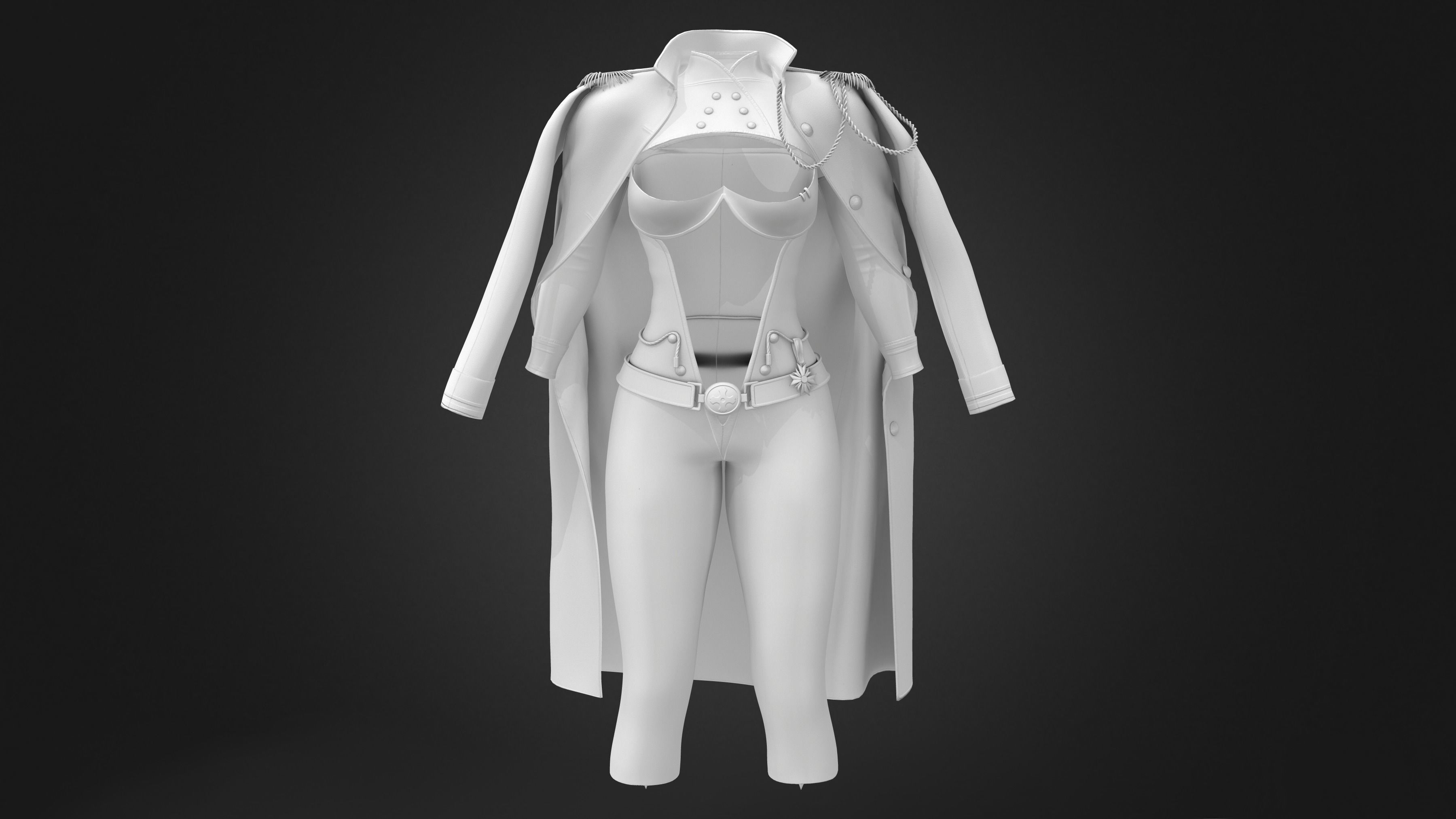 Futuristic Concept Commander Body Suit With Overcoat Low-poly 3D model_8
