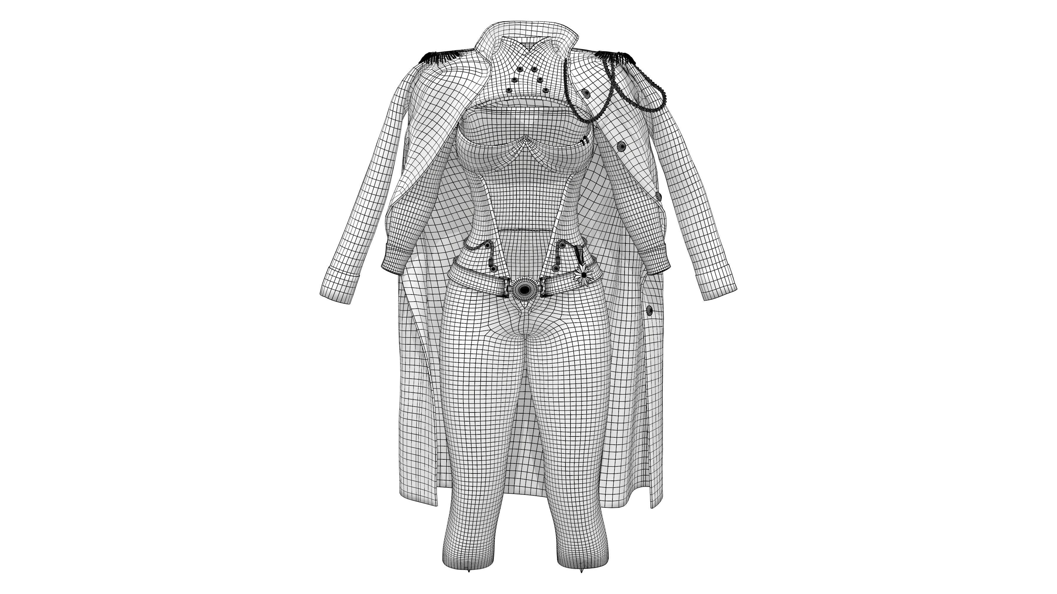 Futuristic Concept Commander Body Suit With Overcoat Low-poly 3D model_6