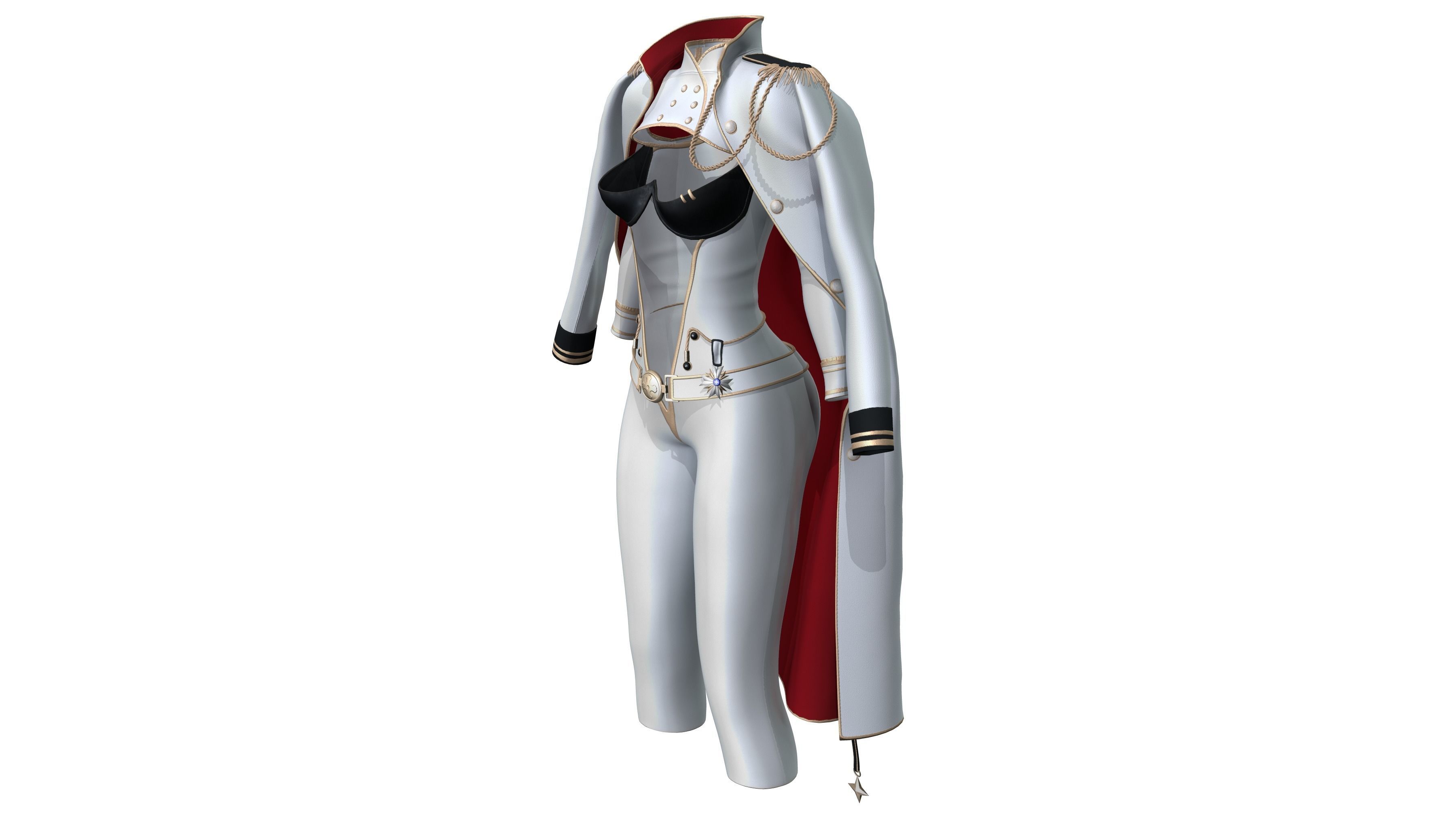 Futuristic Concept Commander Body Suit With Overcoat Low-poly 3D model_2