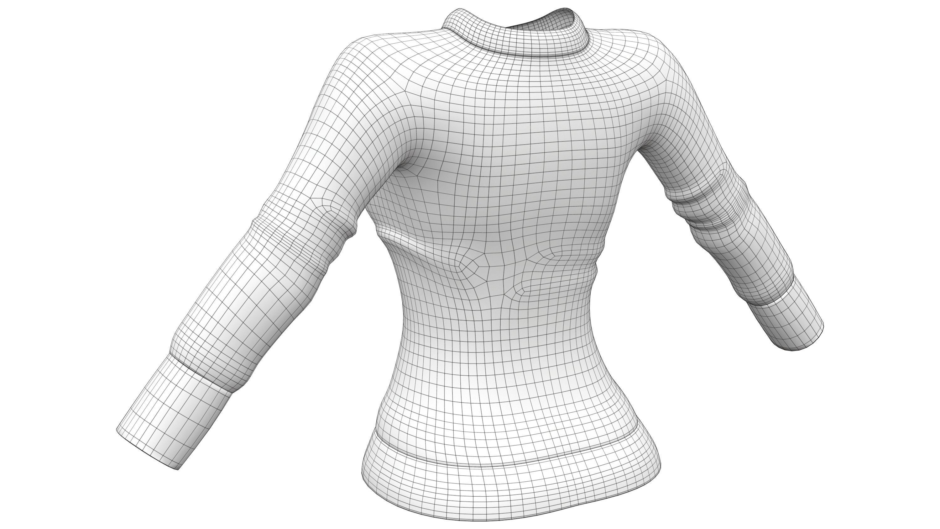 Cross Stitch Design Red Knitted Female Sweater Jumper Low-poly 3D model_7