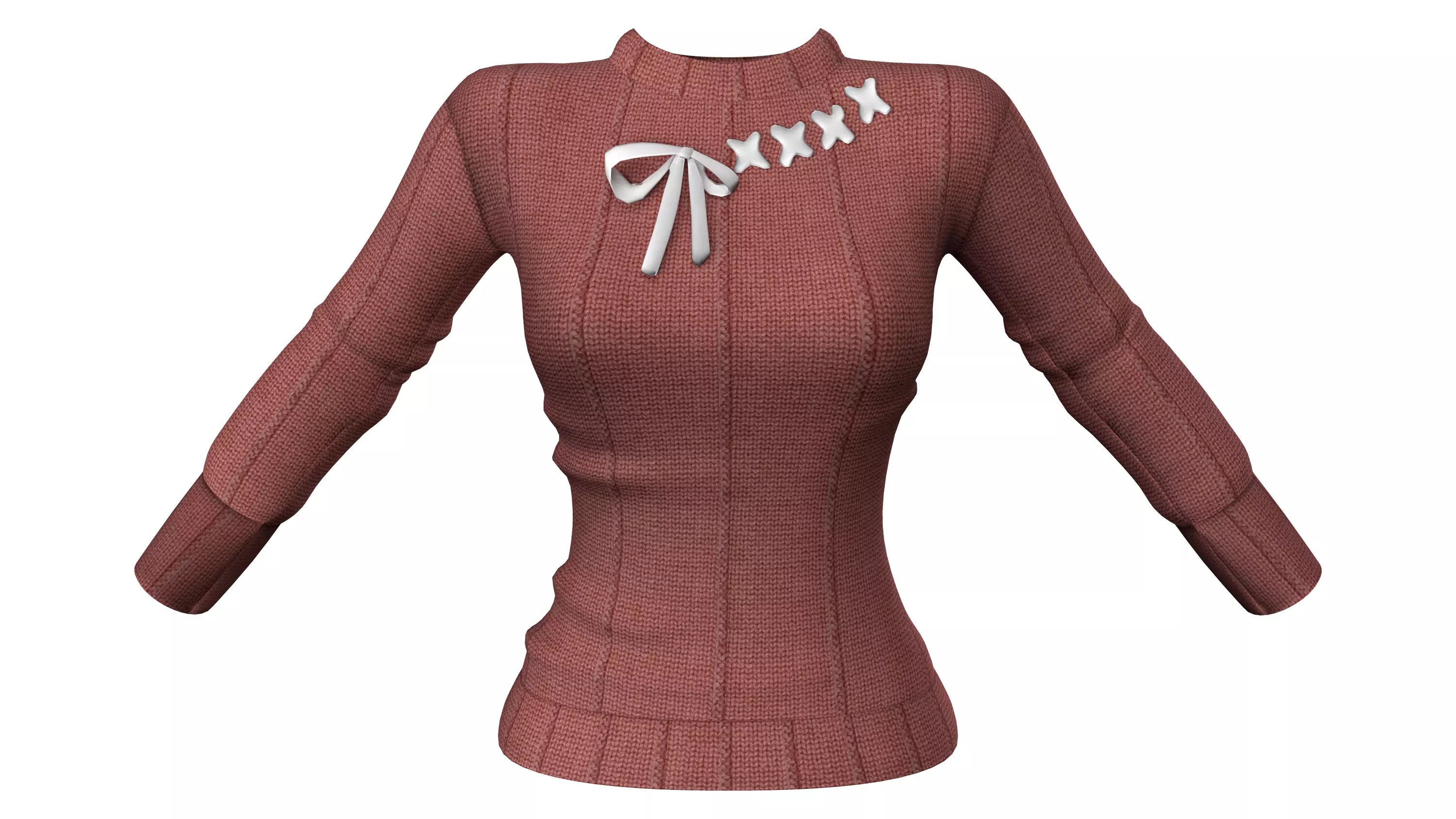 Cross Stitch Design Red Knitted Female Sweater Jumper Low-poly 3D model_0