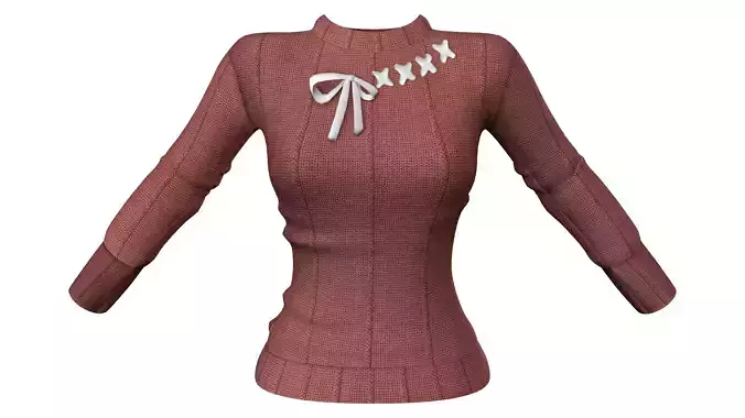 Cross Stitch Design Red Knitted Female Sweater Jumper Low-poly 3D model