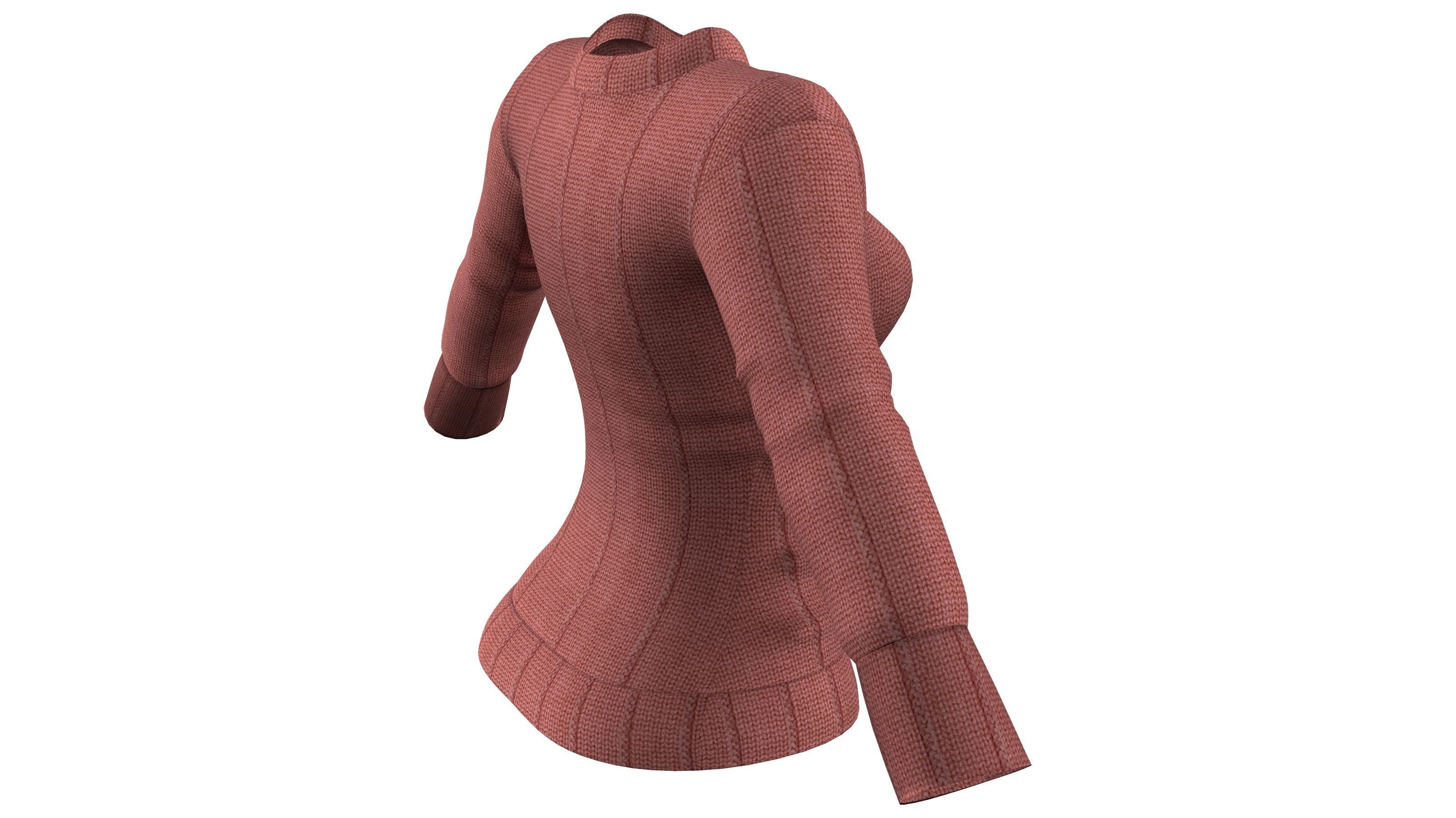 Cross Stitch Design Red Knitted Female Sweater Jumper Low-poly 3D model_5