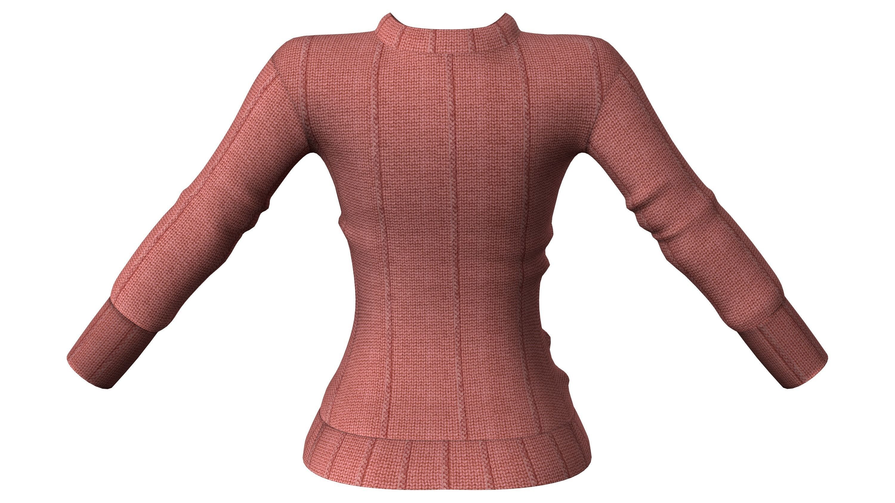 Cross Stitch Design Red Knitted Female Sweater Jumper Low-poly 3D model_4