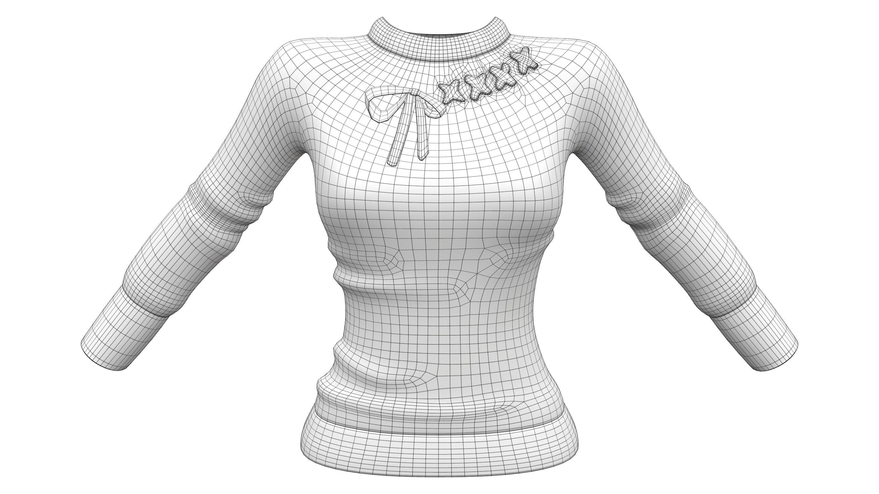 Cross Stitch Design Red Knitted Female Sweater Jumper Low-poly 3D model_6