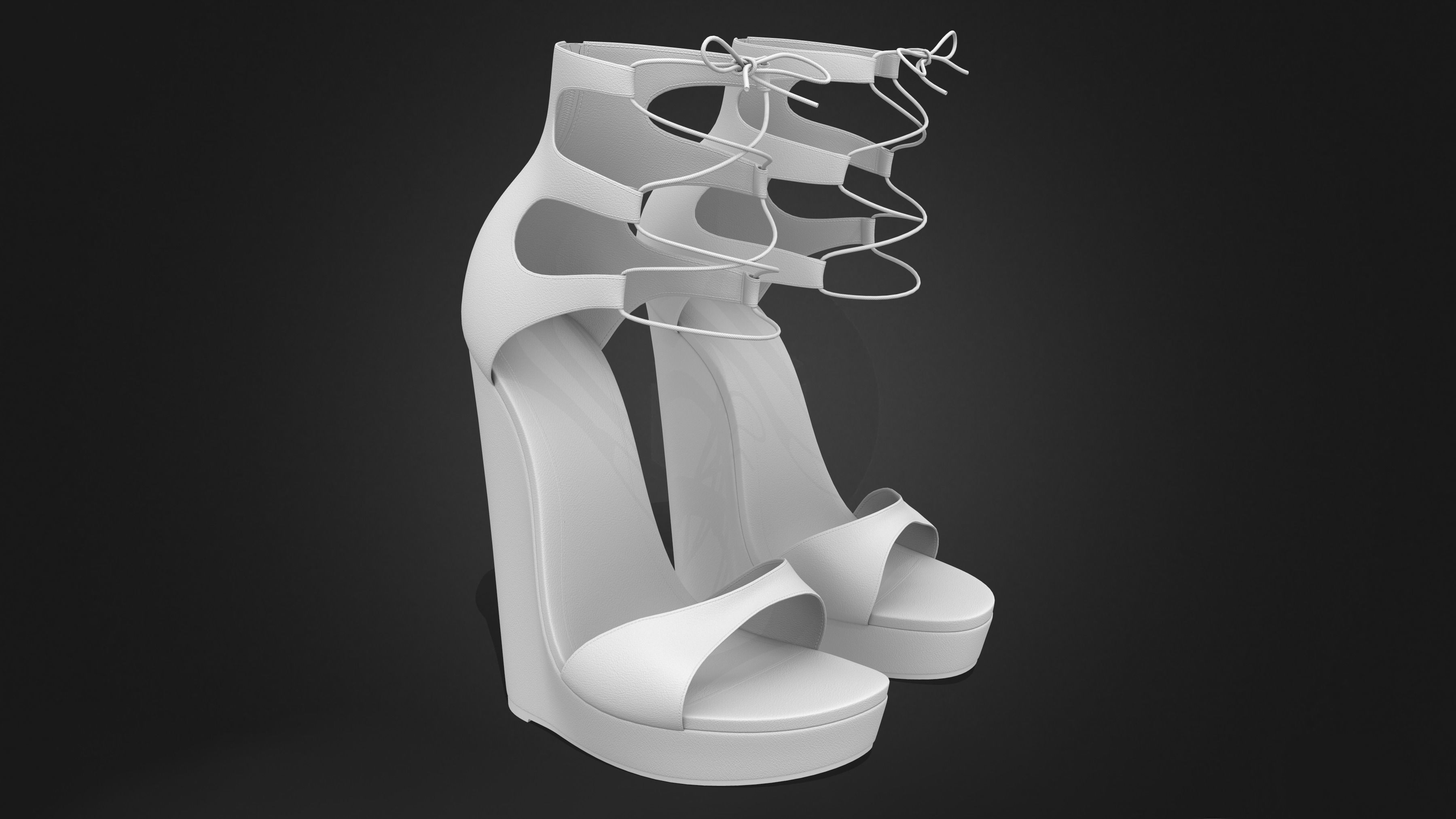 Leather Sandals Wedges Shoes Low-poly 3D model_9