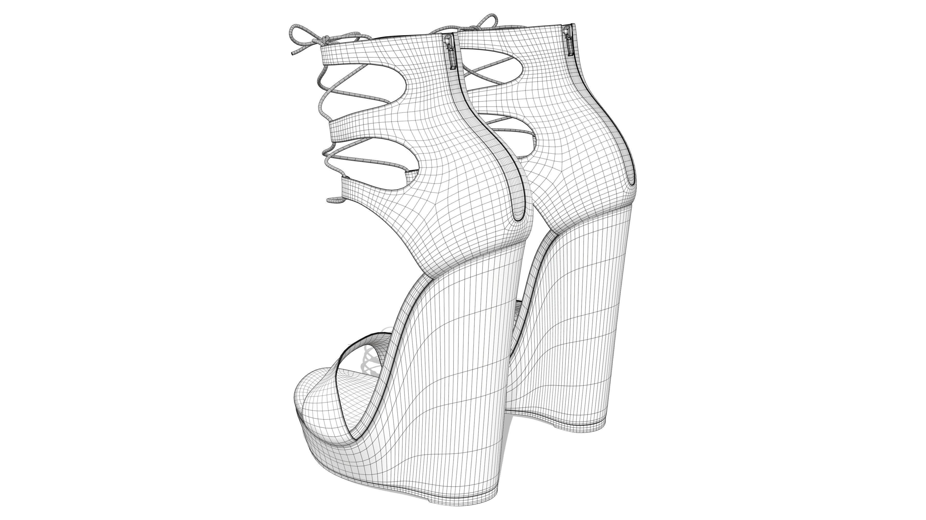 Leather Sandals Wedges Shoes Low-poly 3D model_8