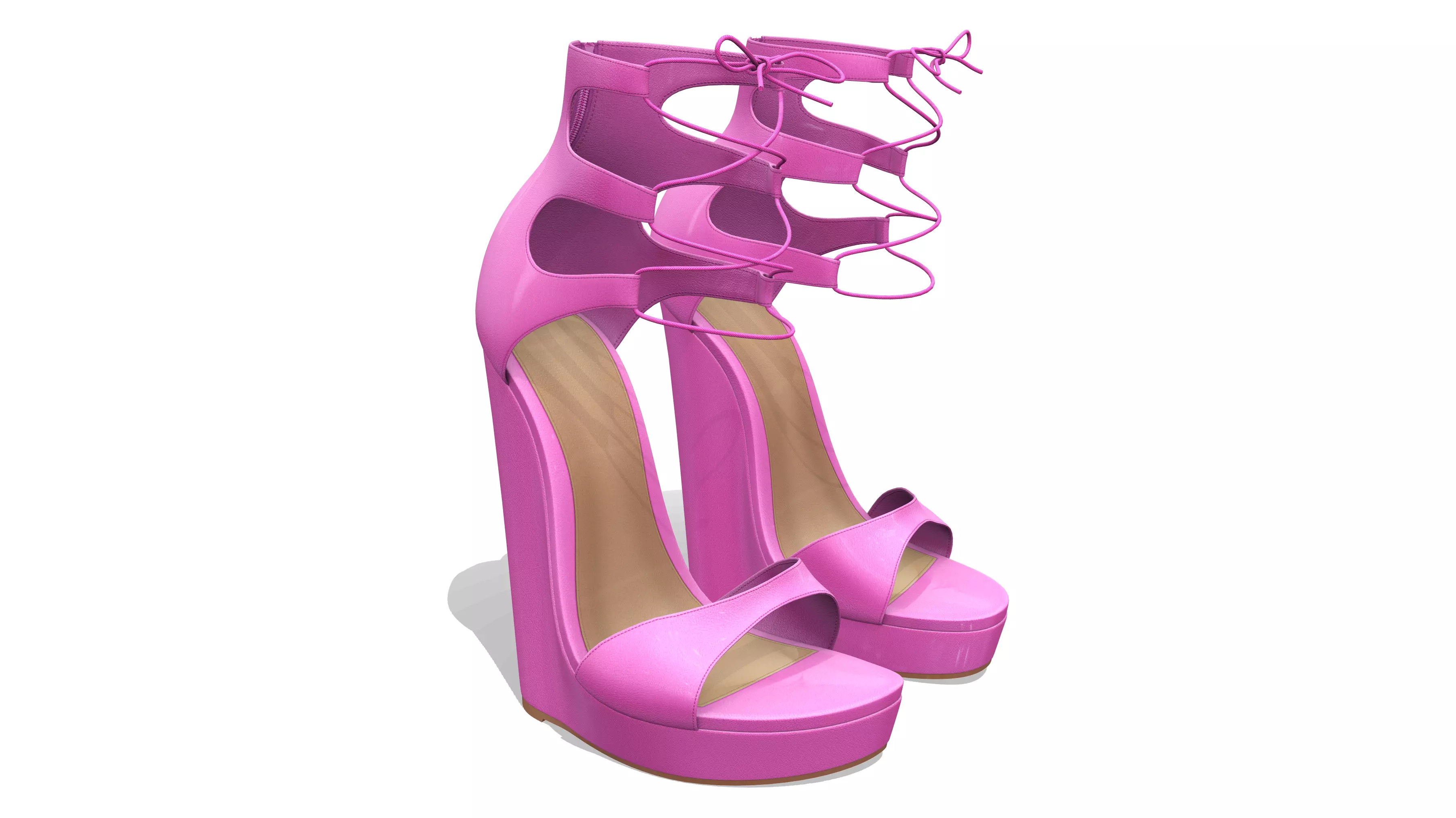Leather Sandals Wedges Shoes Low-poly 3D model_0