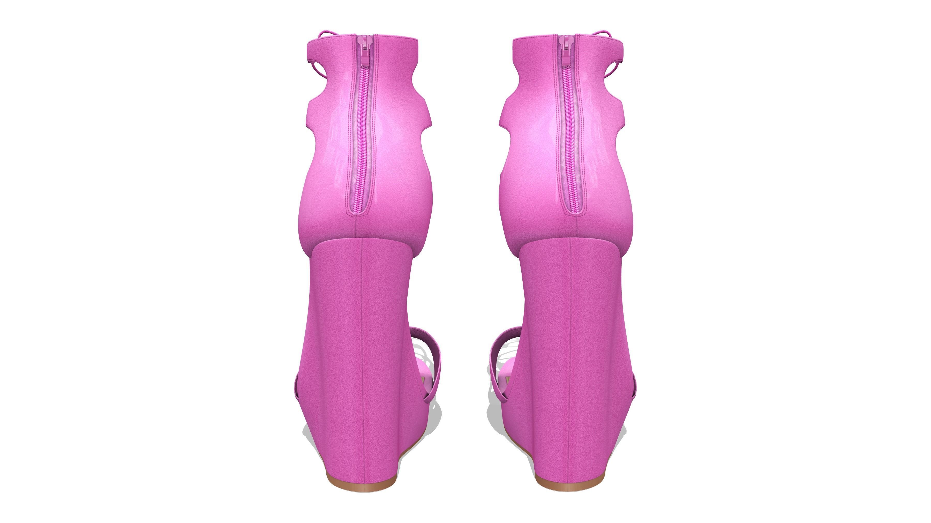 Leather Sandals Wedges Shoes Low-poly 3D model_5