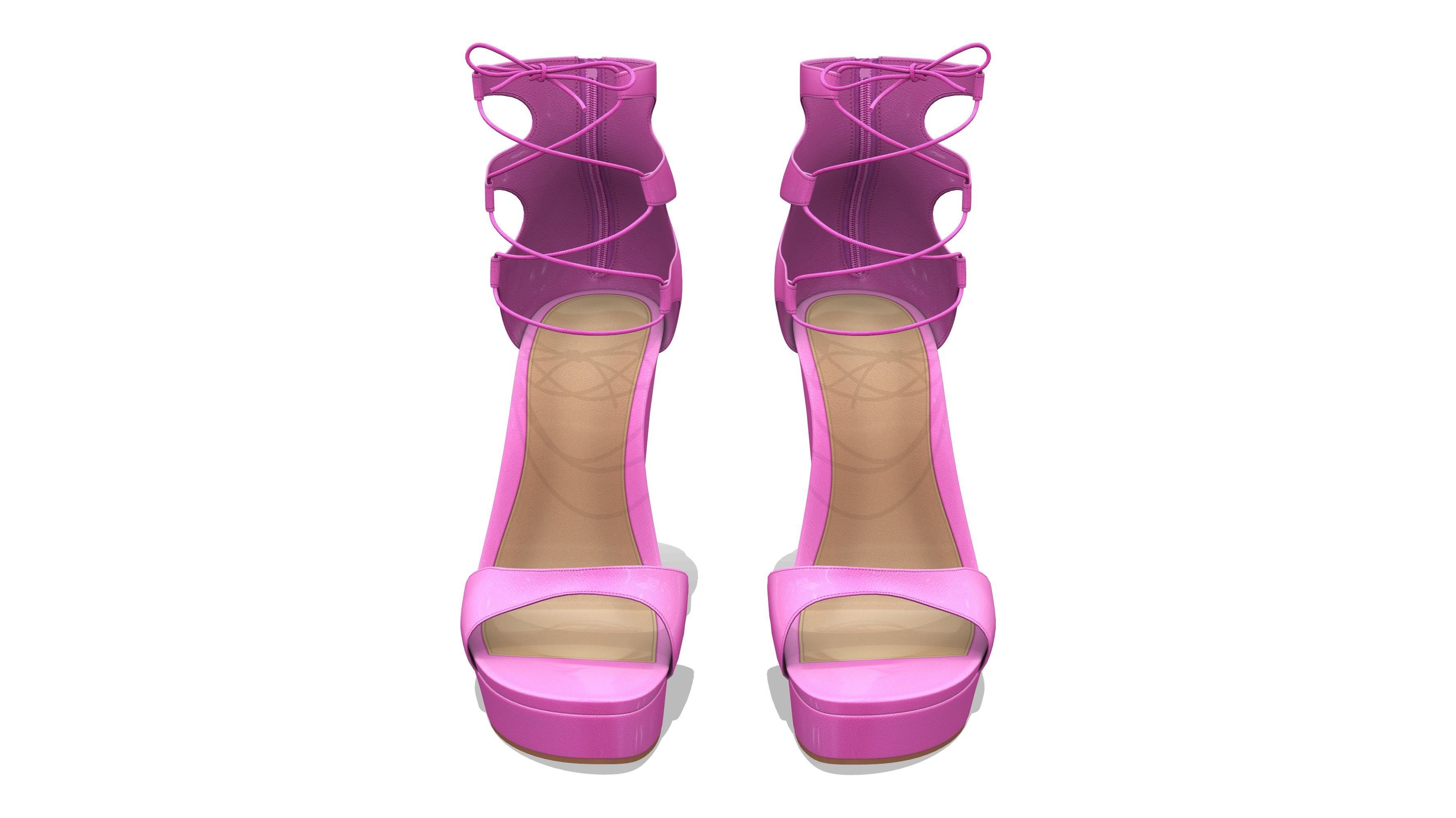 Leather Sandals Wedges Shoes Low-poly 3D model_3