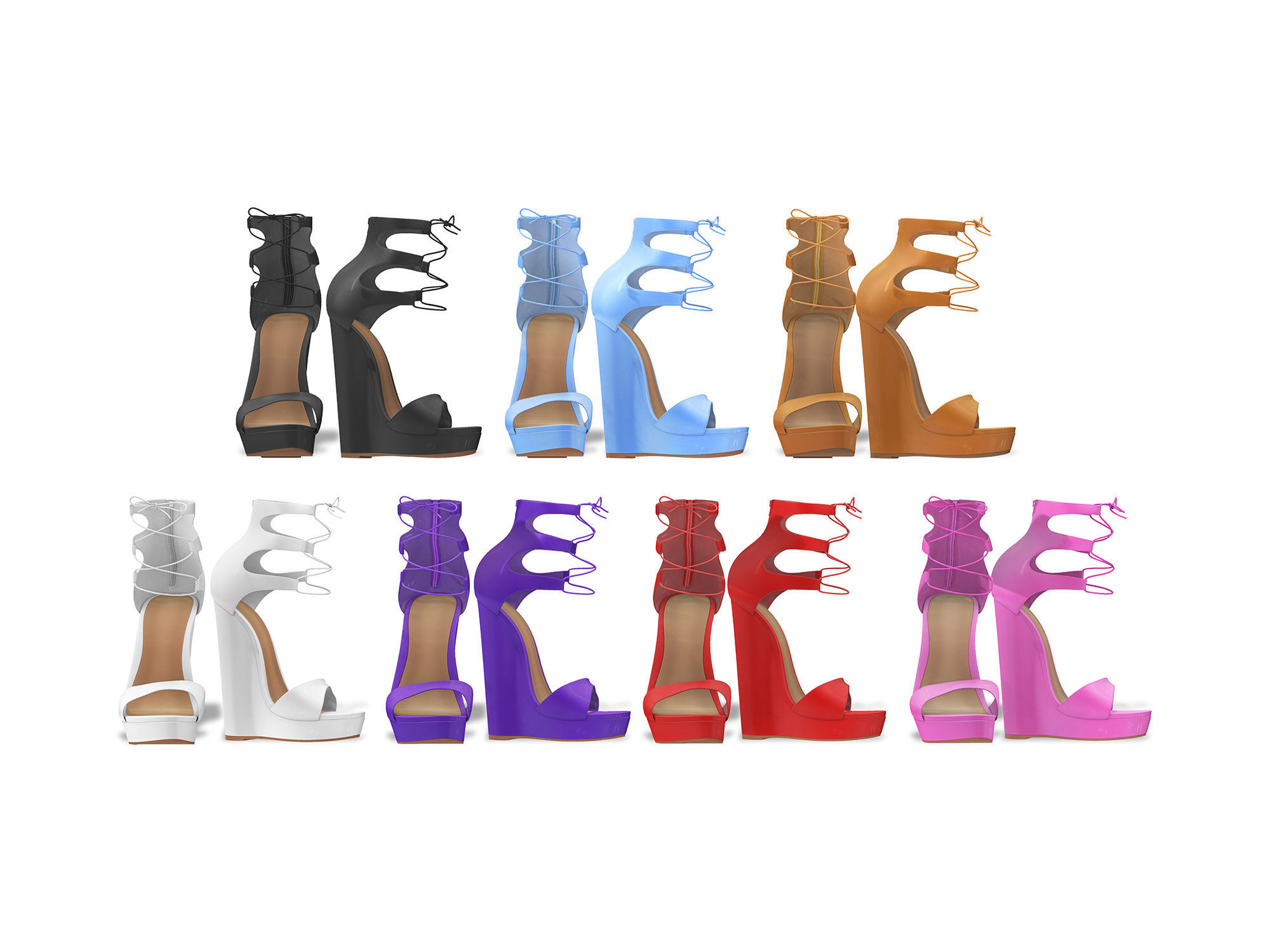 Leather Sandals Wedges Shoes Low-poly 3D model_2