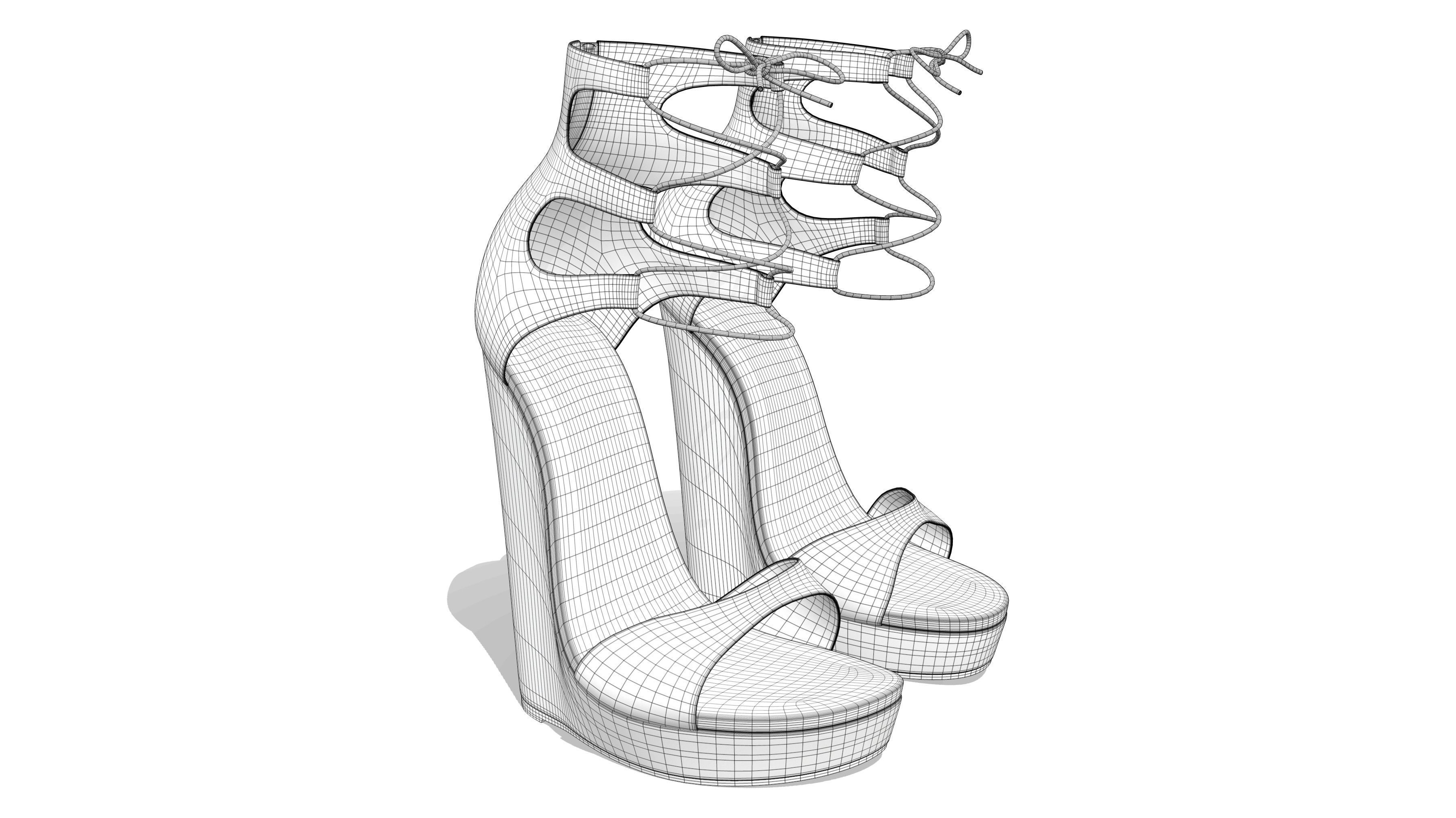 Leather Sandals Wedges Shoes Low-poly 3D model_7