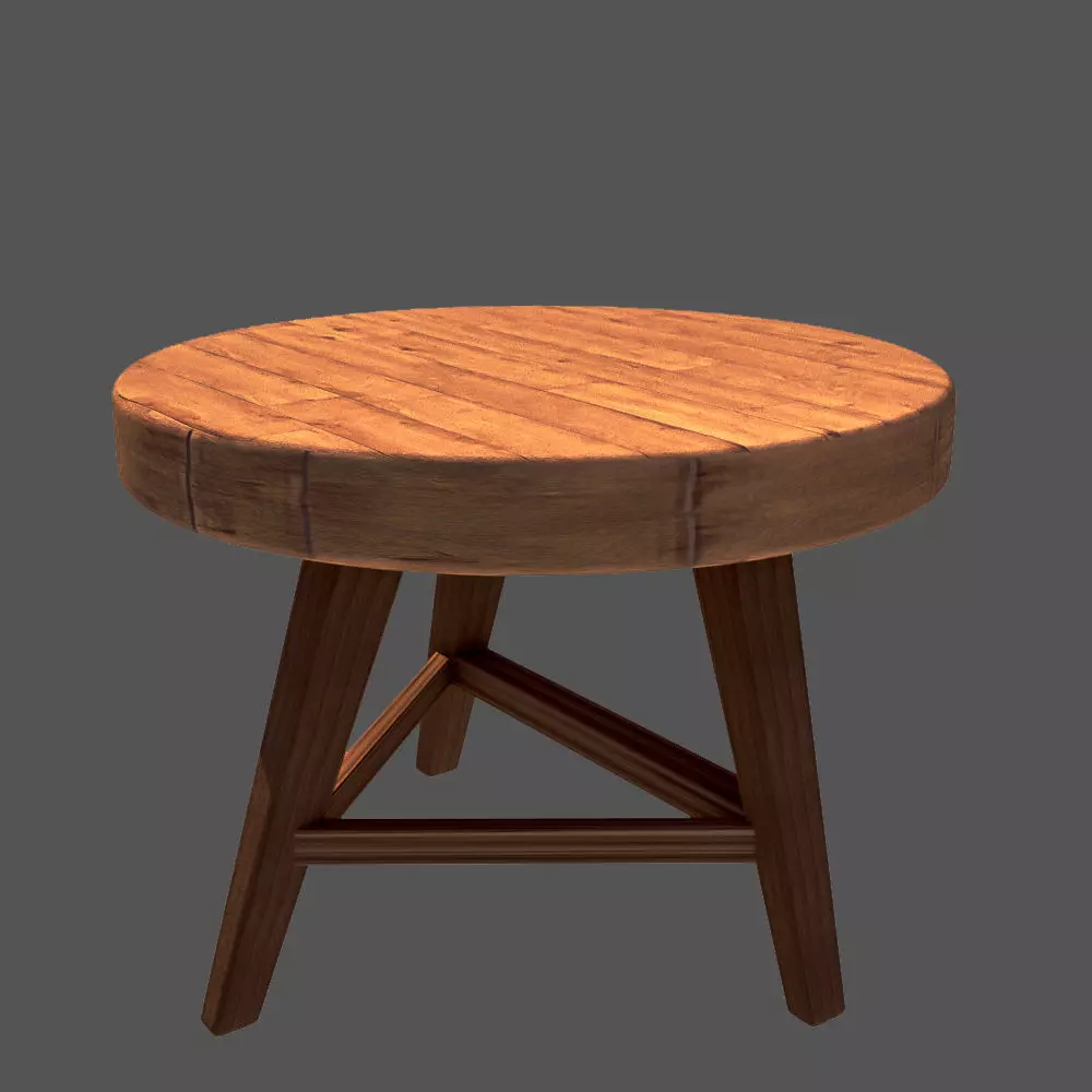 Wooden  Stool  Low-poly 3D model_0