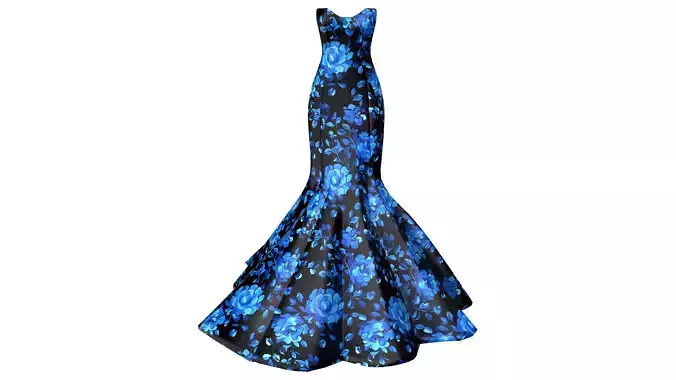 Royal Blue Floral Prom Dress
