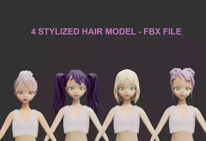 Stylized Female Hair  - FBX