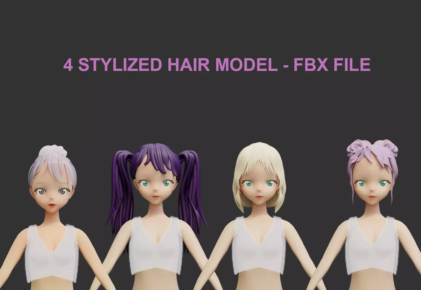 Stylized Female Hair - FBX 3D model