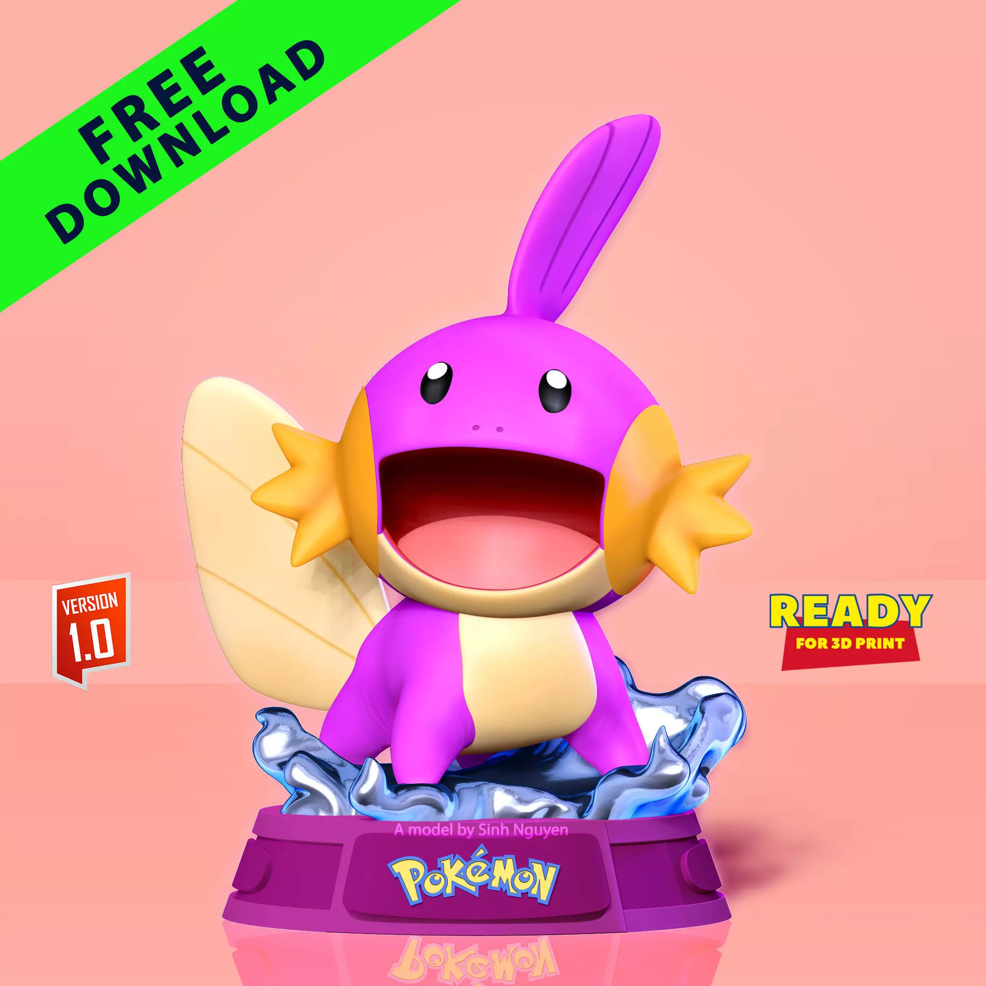 Shiny Mudkip - Pokemon Fanart Free 3D print model