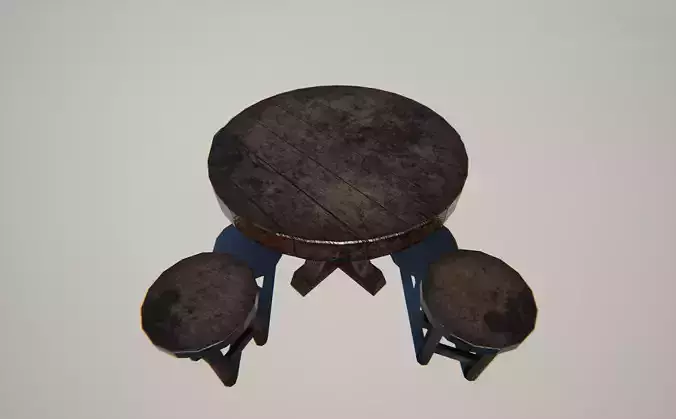 Tavern Props Round Table and Stool Low-poly 3D model