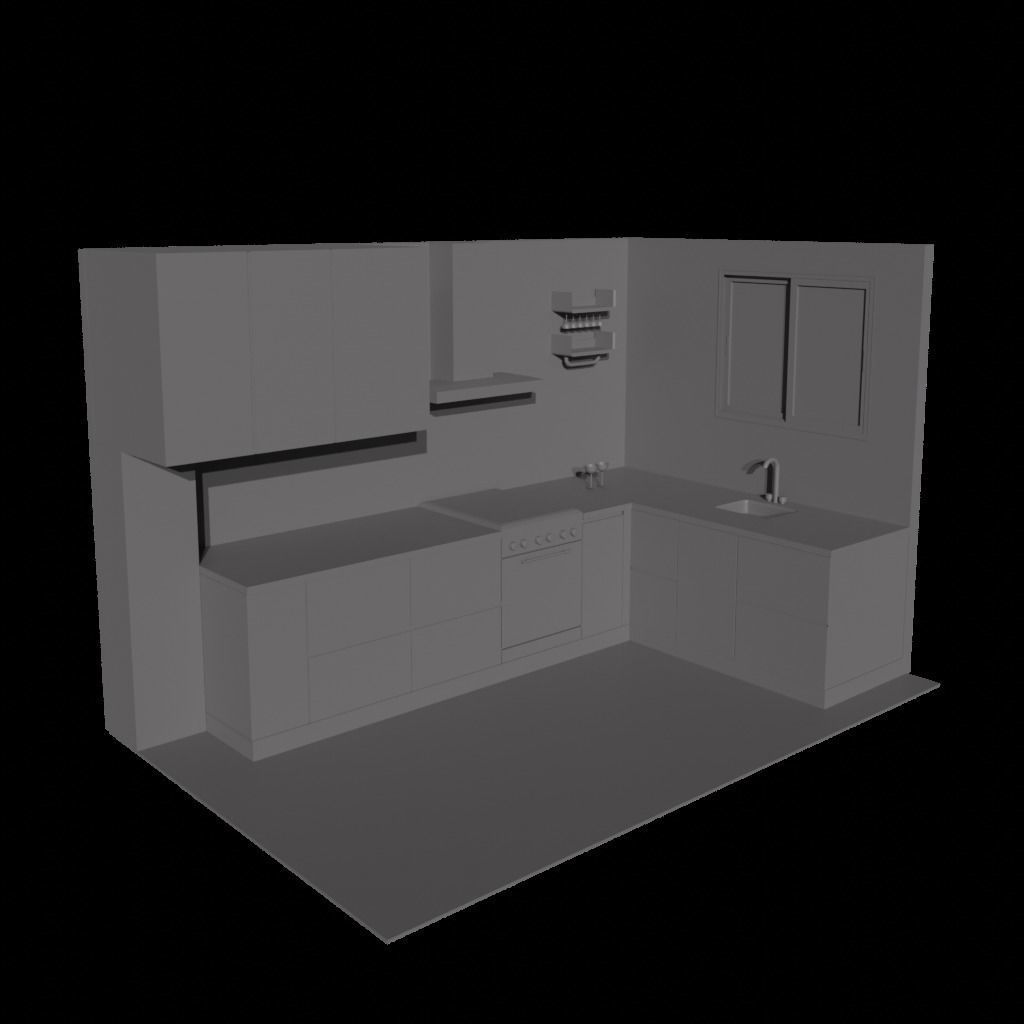 Kitchen Model with stove and sink Low-poly 3D model_2