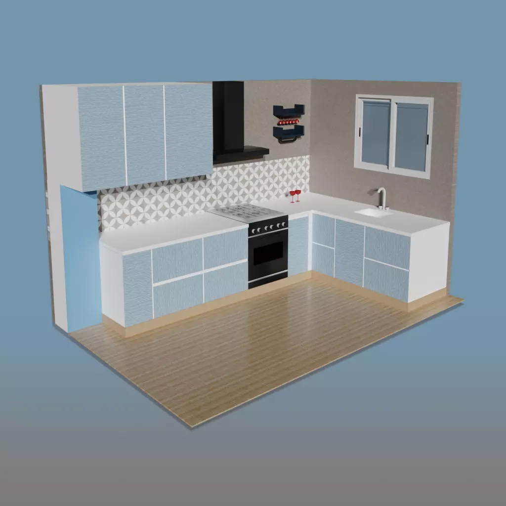 Kitchen Model with stove and sink Low-poly 3D model_0