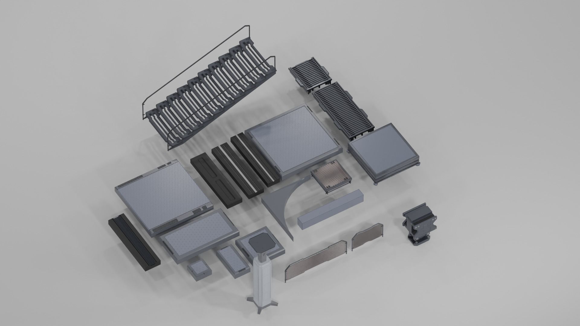 SCIFI modules kitbash Military Base Building Kit Cyberpunk Low-poly 3D model_12
