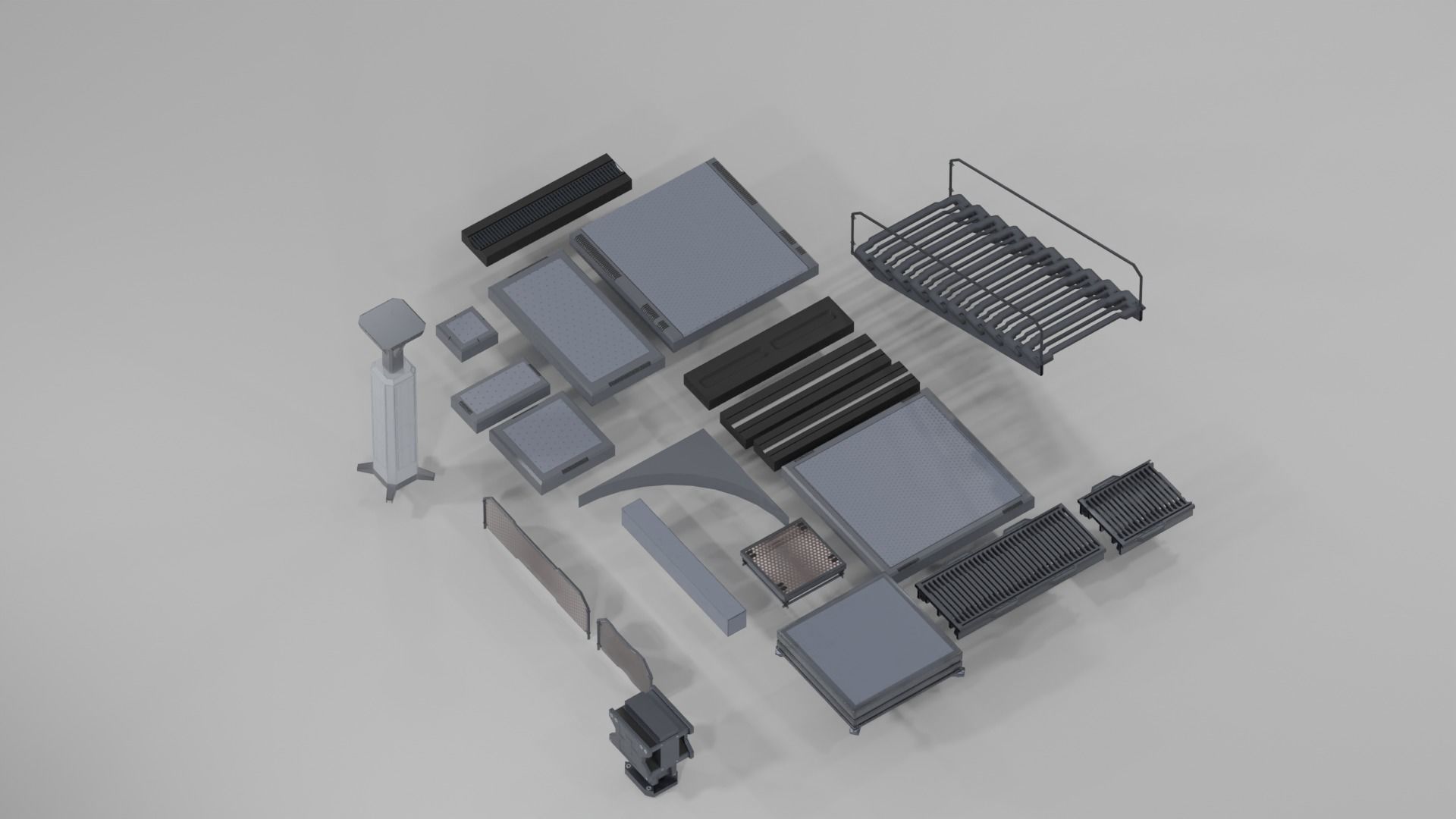 SCIFI modules kitbash Military Base Building Kit Cyberpunk Low-poly 3D model_14
