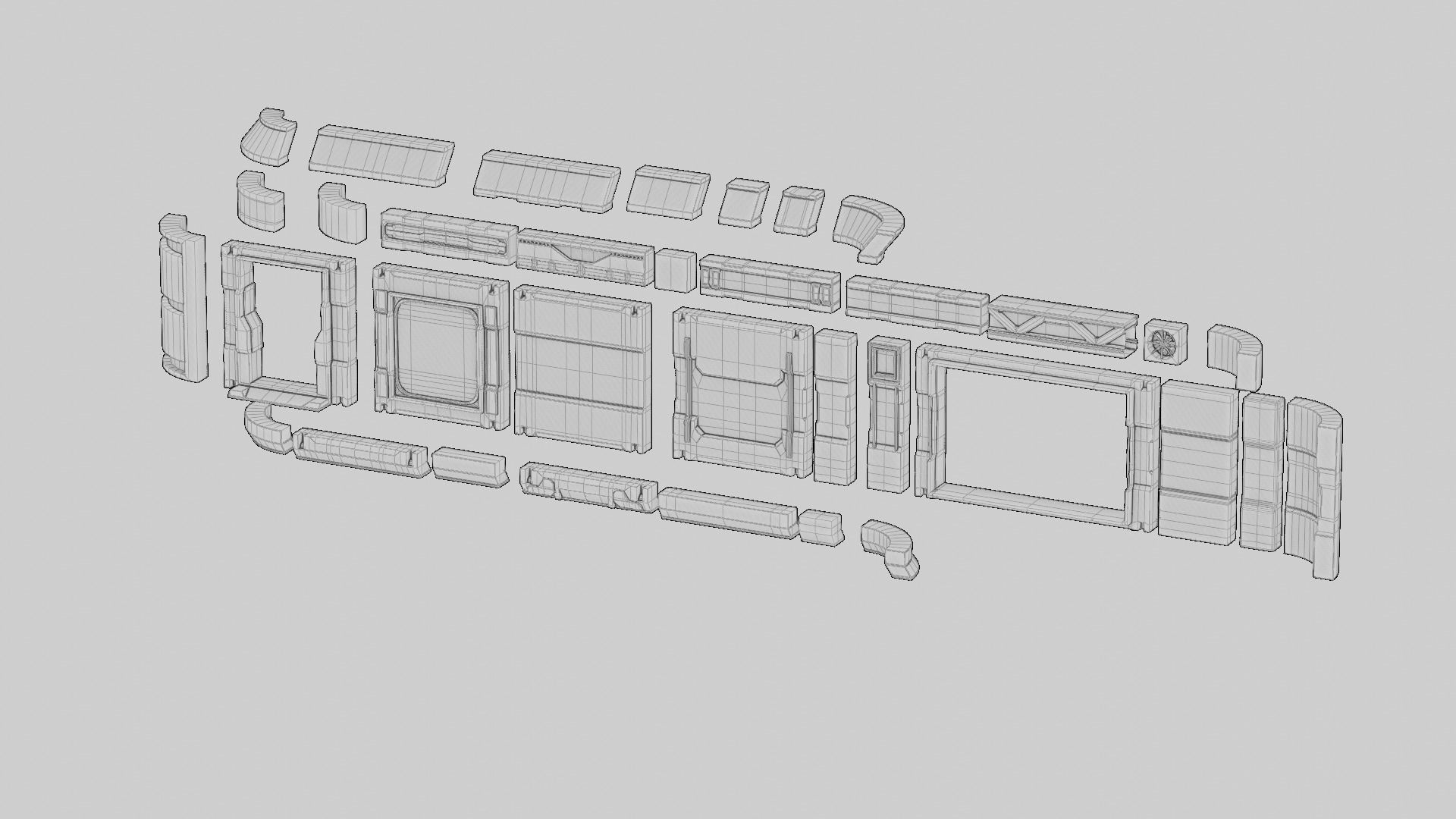 SCIFI modules kitbash Military Base Building Kit Cyberpunk Low-poly 3D model_20