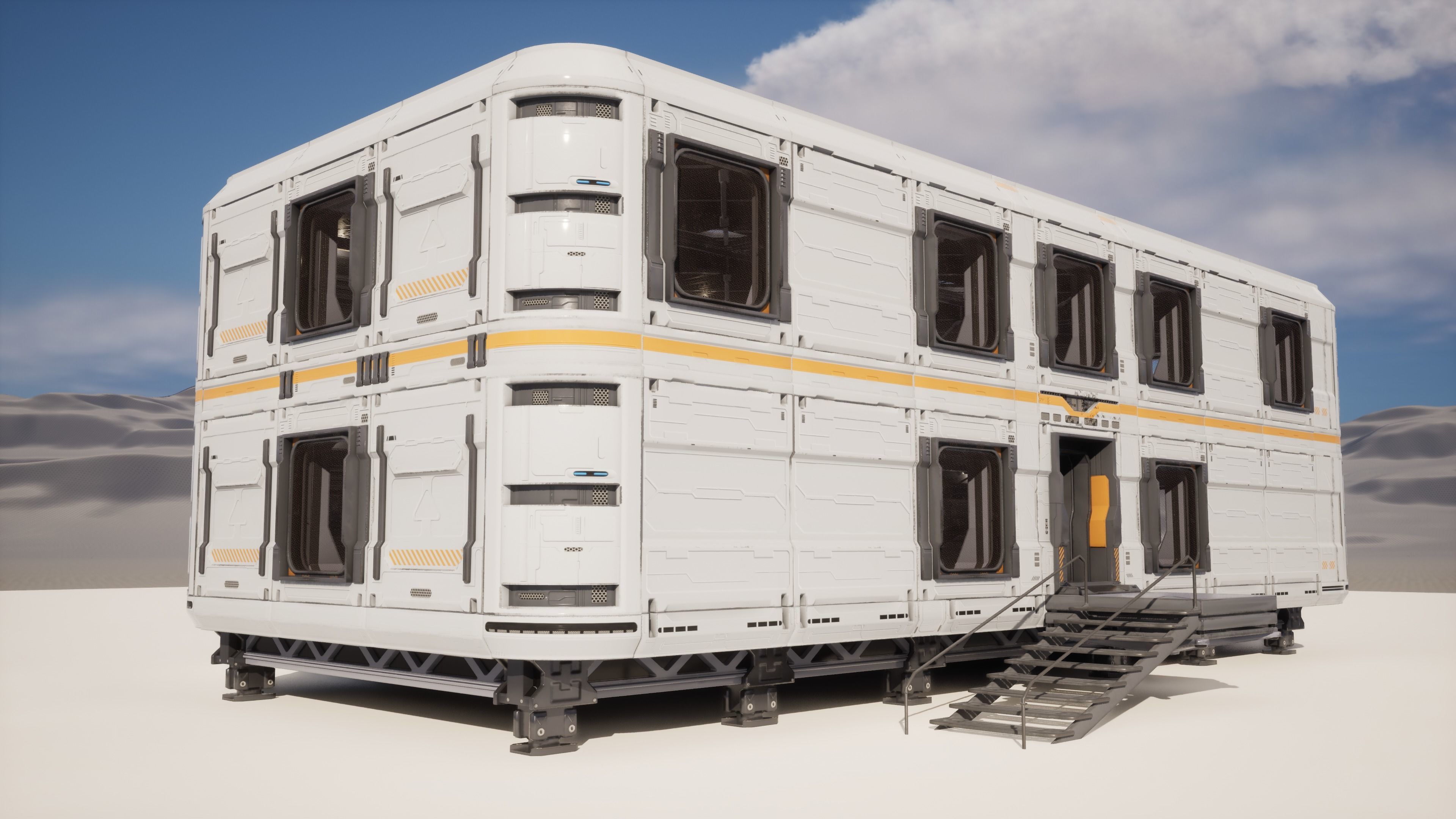 SCIFI modules kitbash Military Base Building Kit Cyberpunk Low-poly 3D model_1