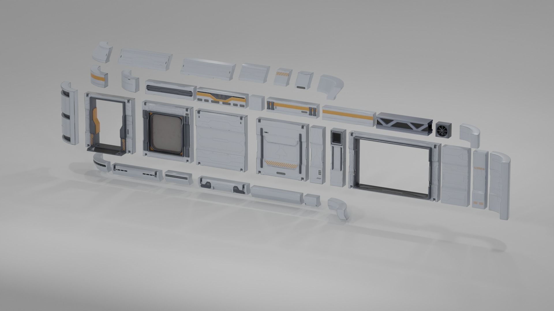 SCIFI modules kitbash Military Base Building Kit Cyberpunk Low-poly 3D model_19