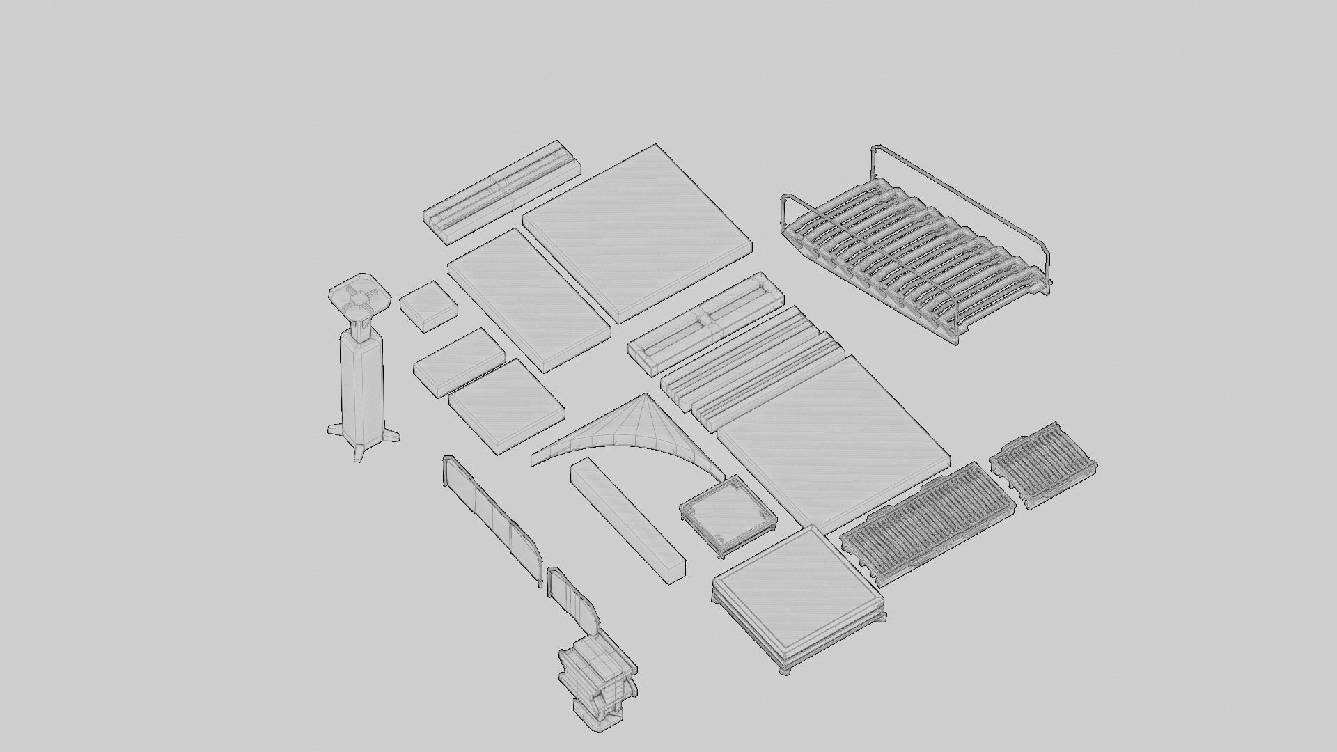 SCIFI modules kitbash Military Base Building Kit Cyberpunk Low-poly 3D model_15