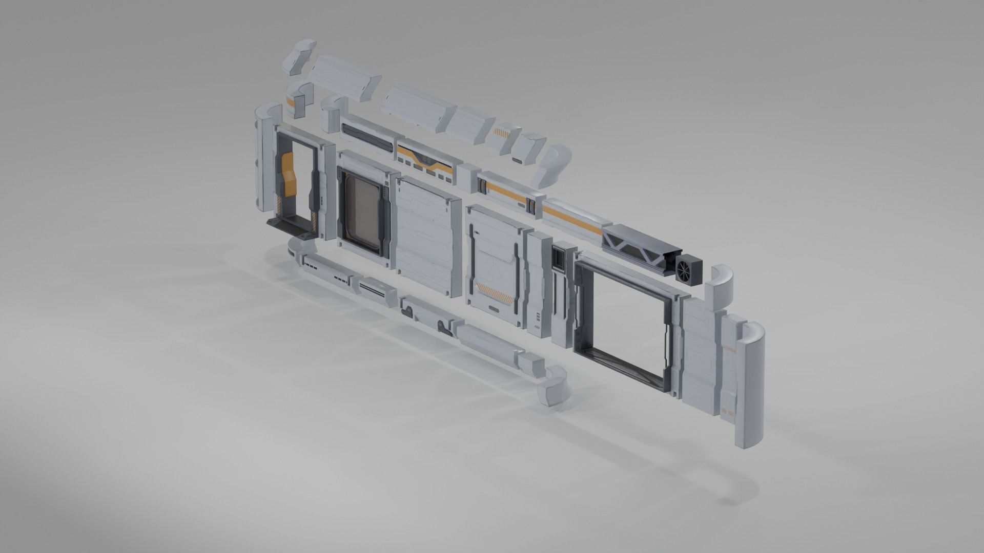 SCIFI modules kitbash Military Base Building Kit Cyberpunk Low-poly 3D model_24