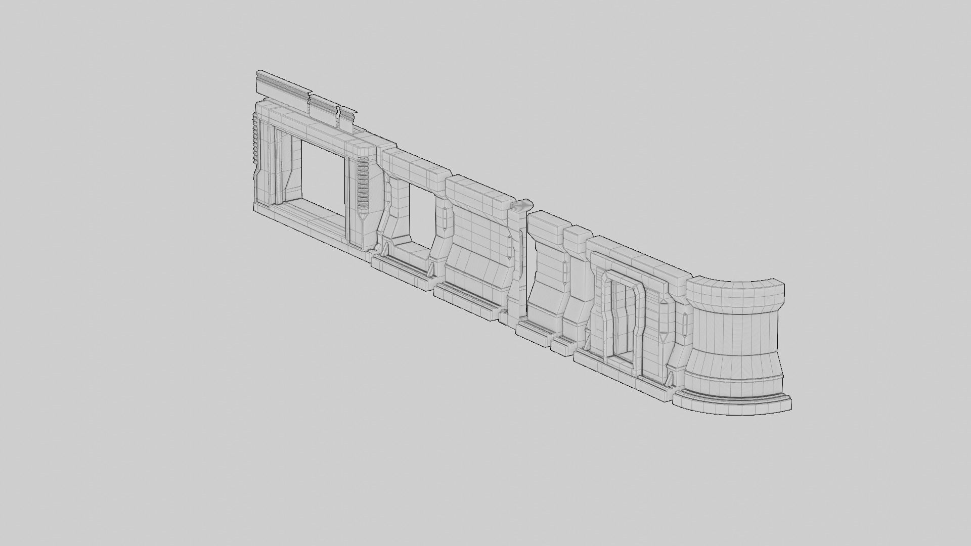 SCIFI modules kitbash Military Base Building Kit Cyberpunk Low-poly 3D model_25