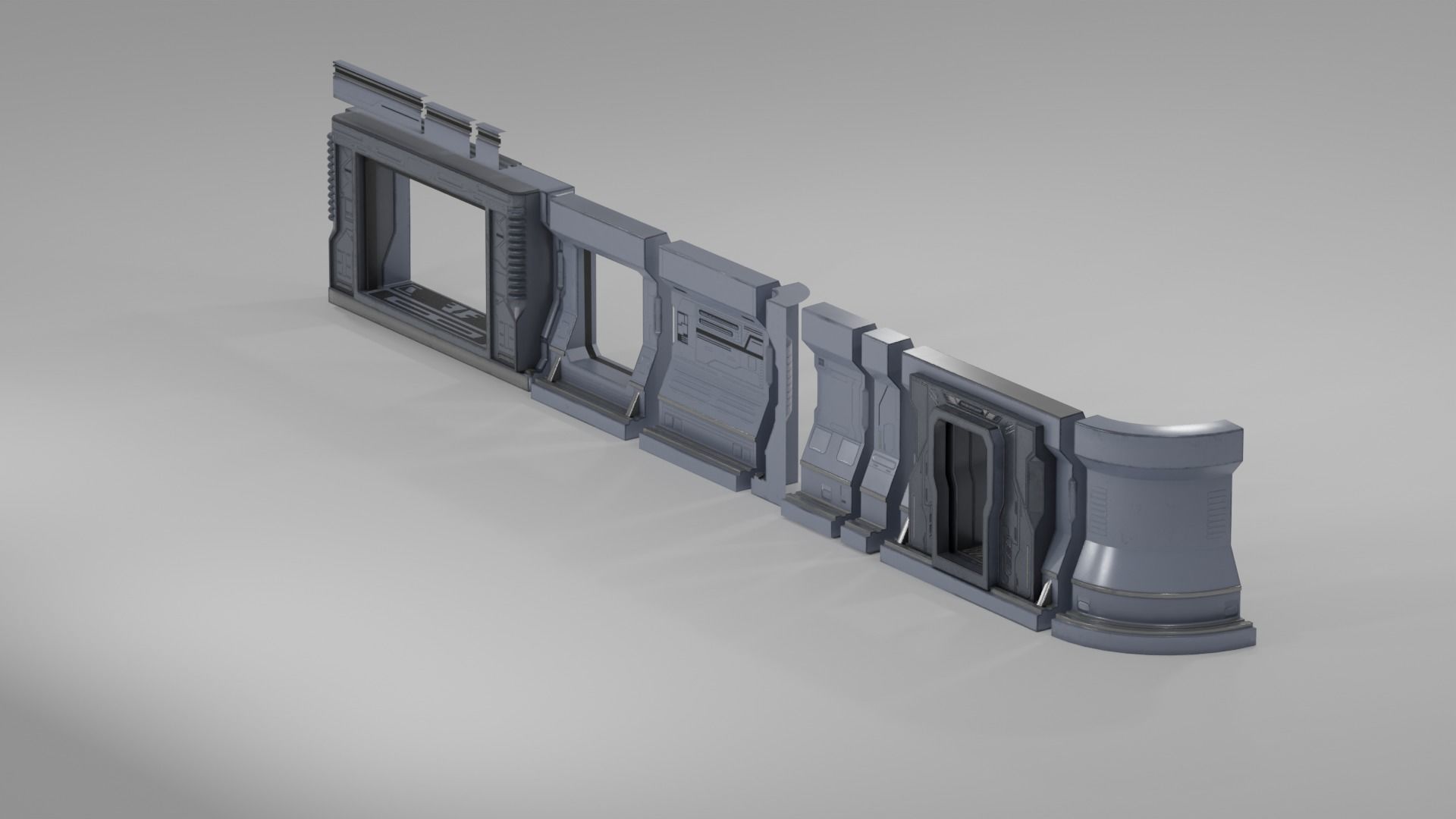 SCIFI modules kitbash Military Base Building Kit Cyberpunk Low-poly 3D model_26