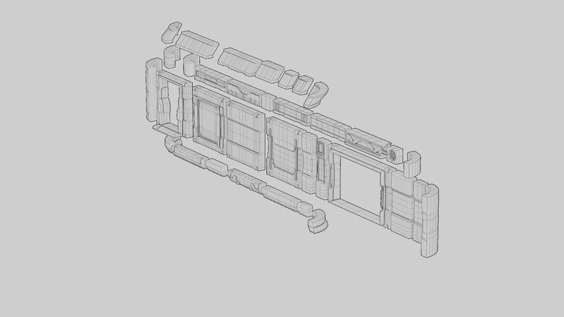 SCIFI modules kitbash Military Base Building Kit Cyberpunk Low-poly 3D model_23
