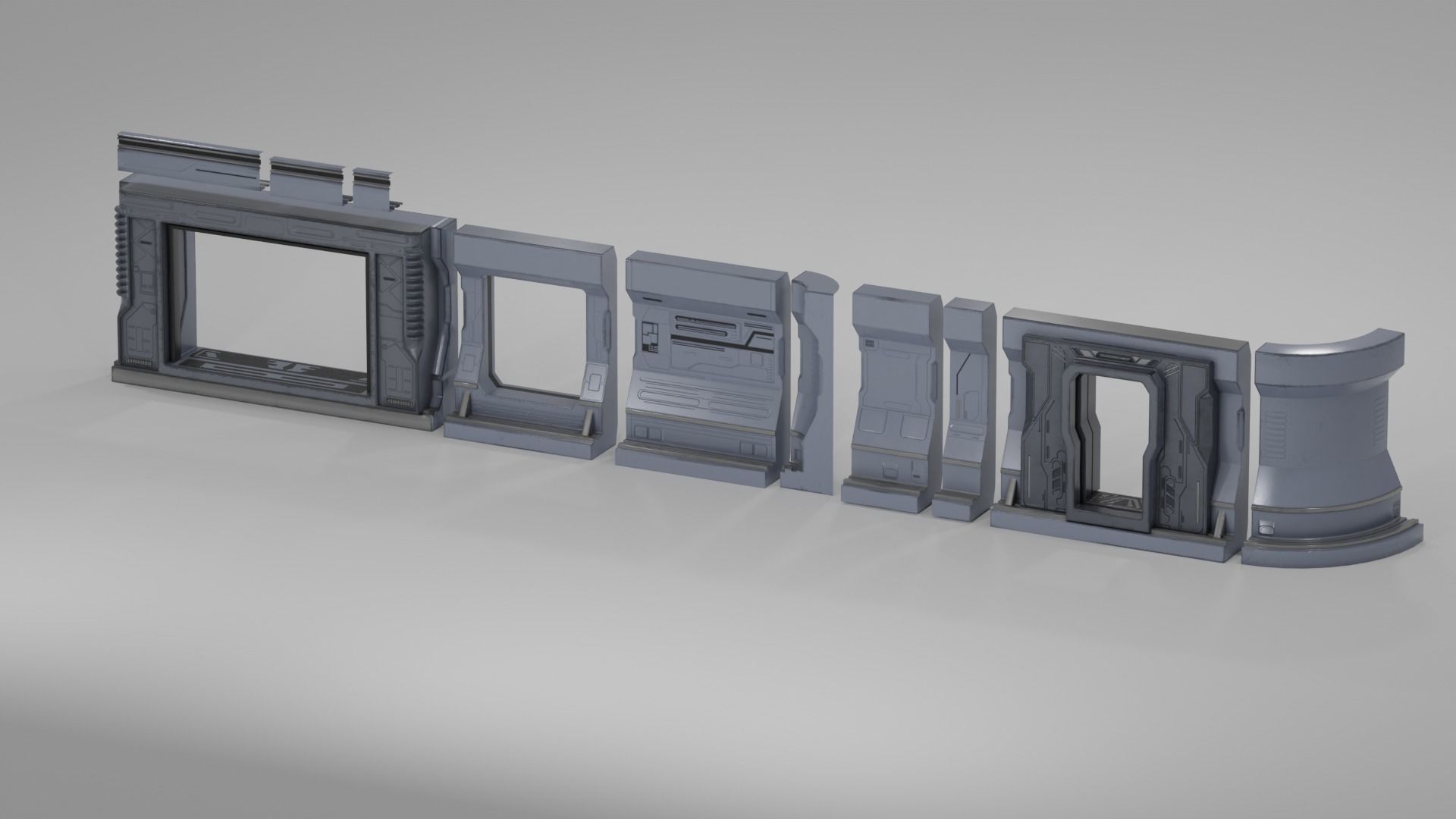 SCIFI modules kitbash Military Base Building Kit Cyberpunk Low-poly 3D model_21