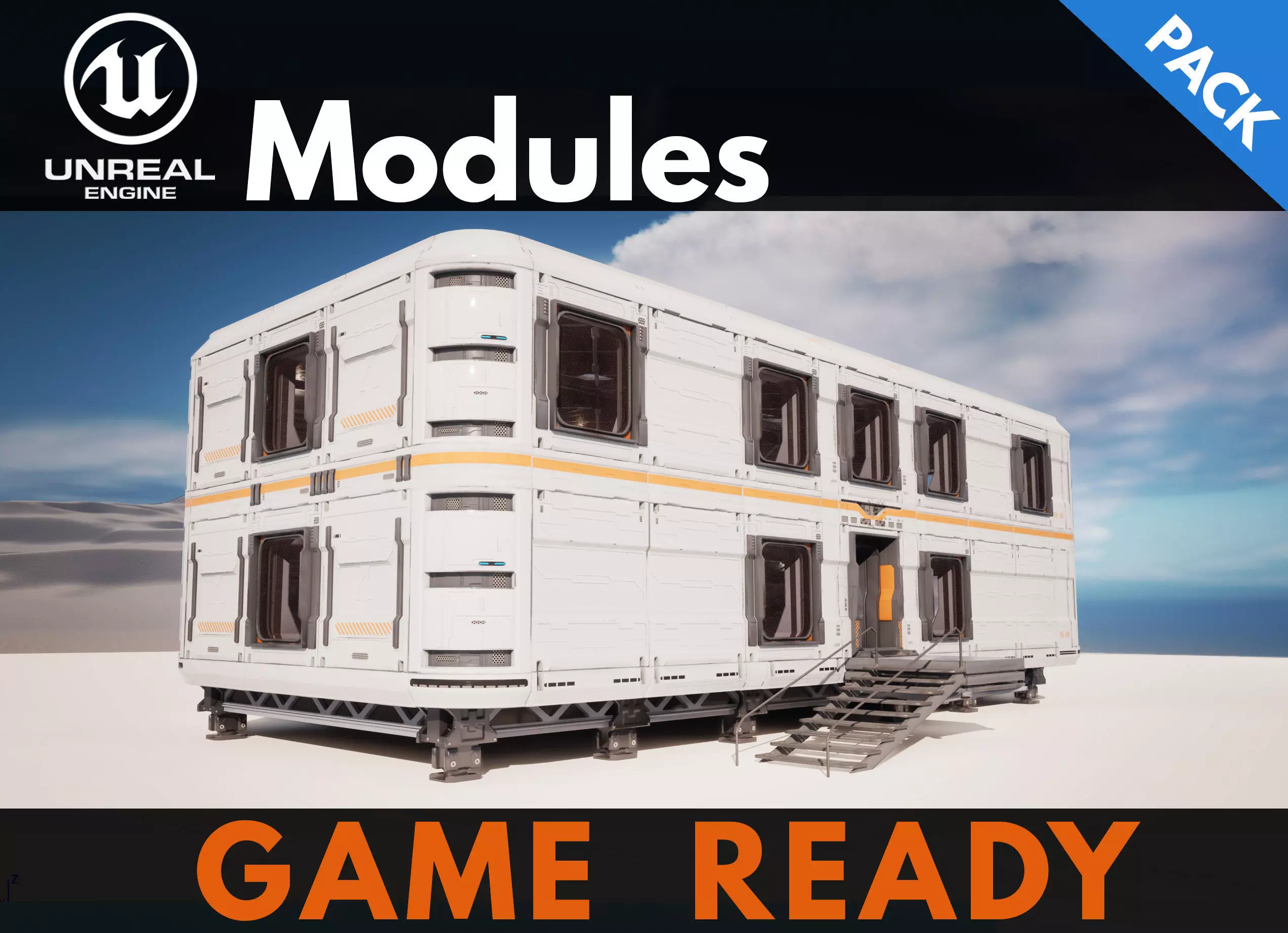 SCIFI modules kitbash Military Base Building Kit Cyberpunk Low-poly 3D model_0