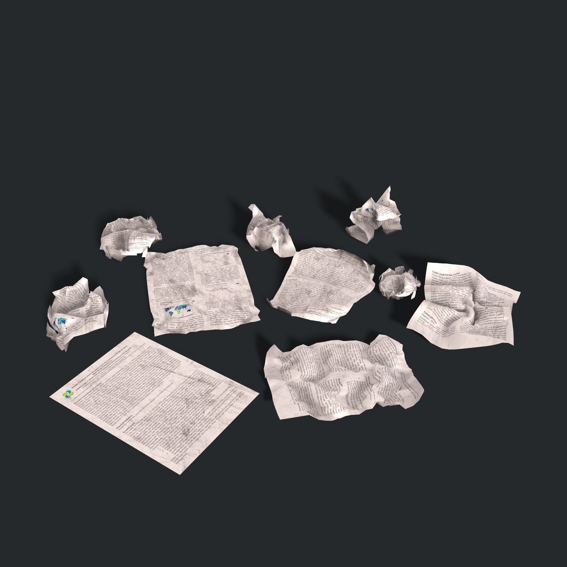 Crumpled paper Low-poly 3D model_2
