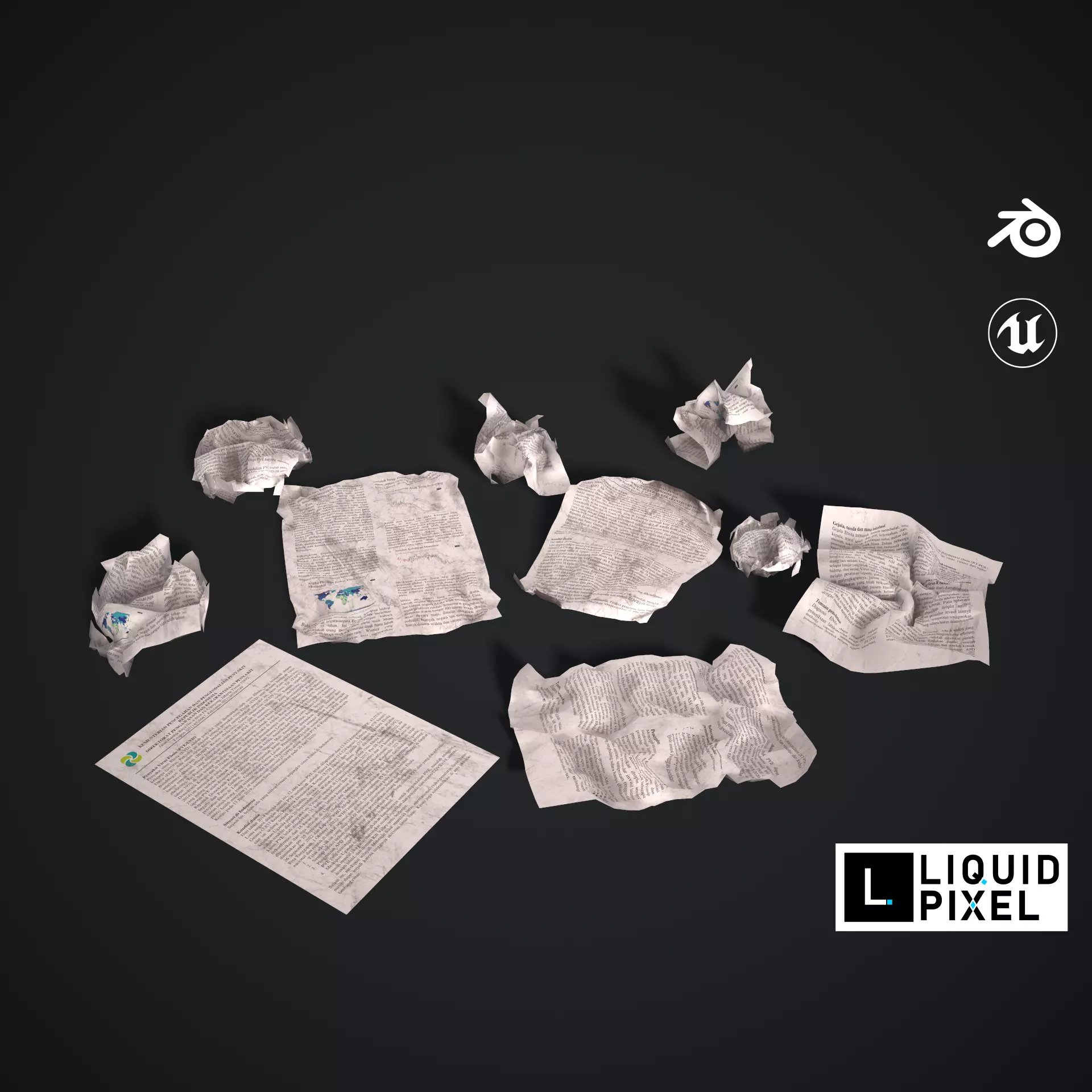 Crumpled paper Low-poly 3D model_0
