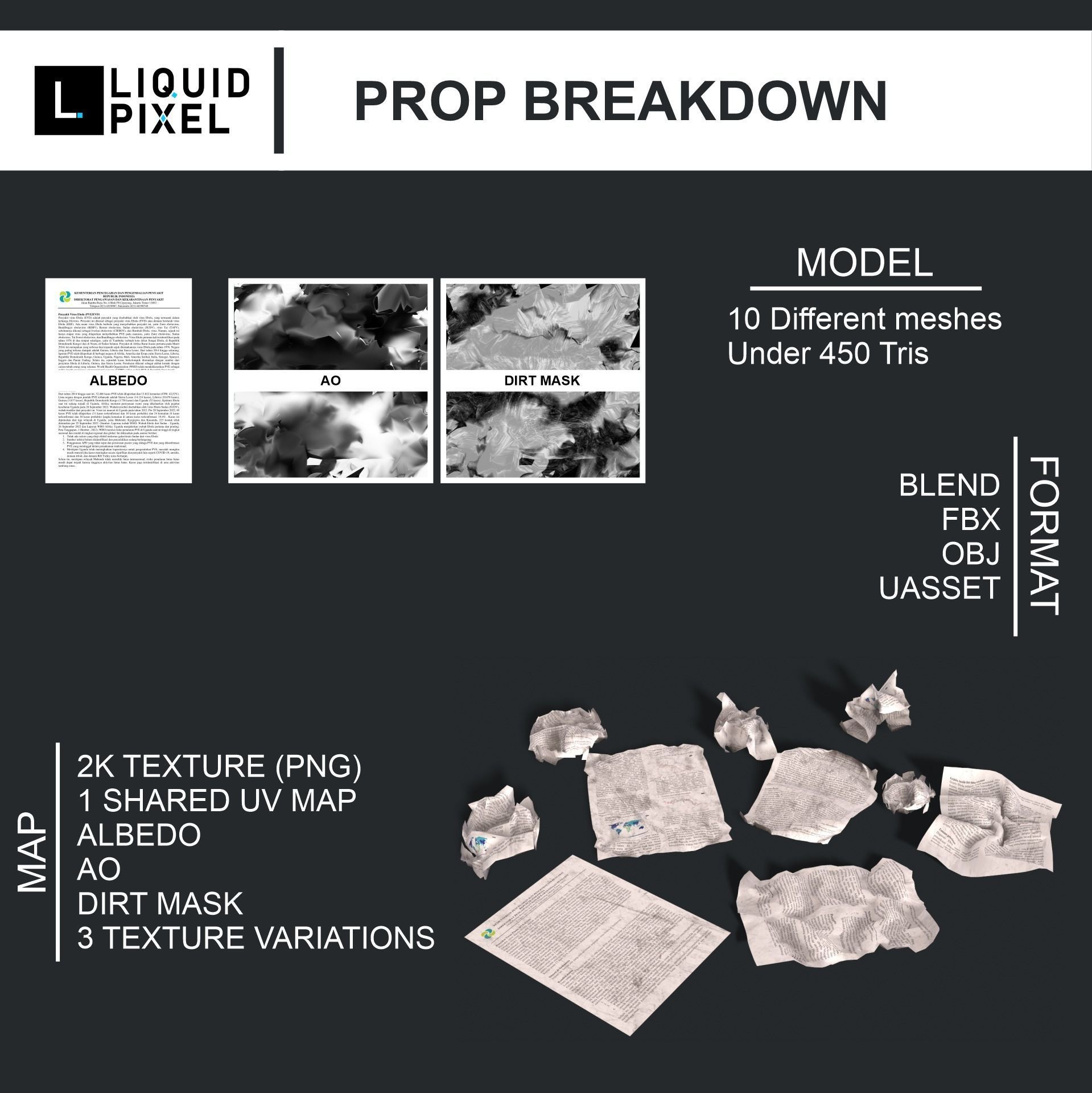 Crumpled paper Low-poly 3D model_29