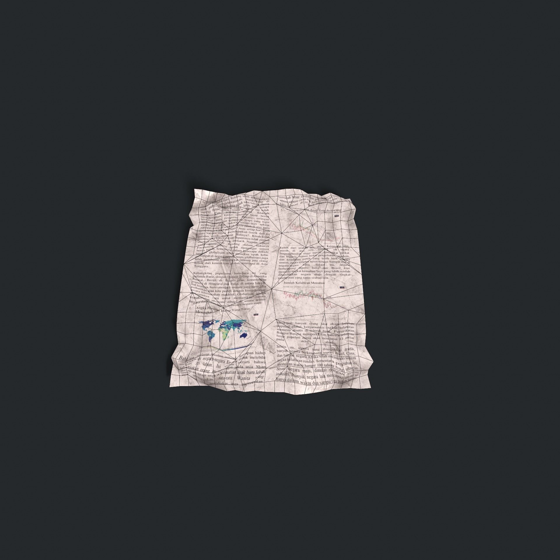 Crumpled paper Low-poly 3D model_6