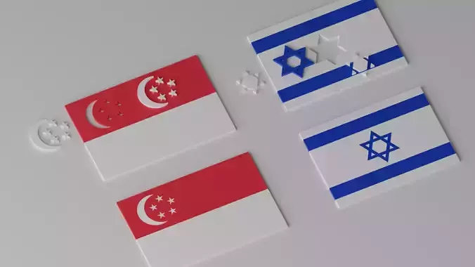 Singapore and Israel Flag Low-poly 3D model