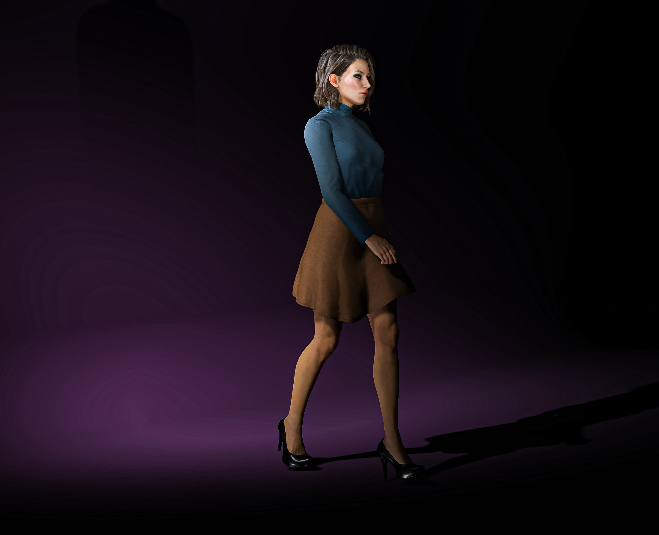 High Quality Realistic Woman Brown Skirt Low-poly 3D model_8