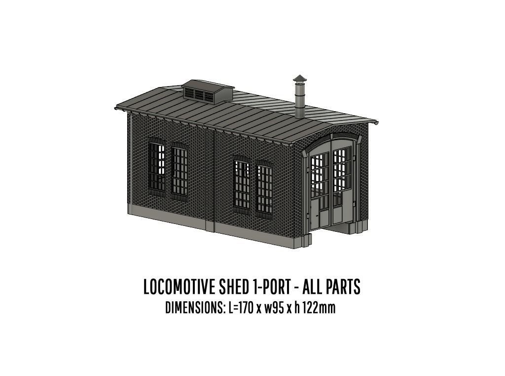 BUILD-0007 Locomotive Shed 1-port German style H0-scale 3D print model_2